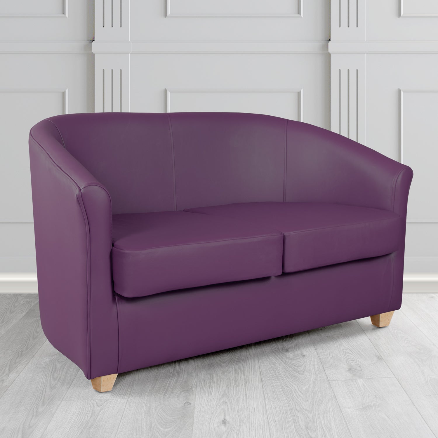 Cannes 2 Seater Tub Sofa in Just Colour Crib 5 Faux Leather with Light Wood Legs