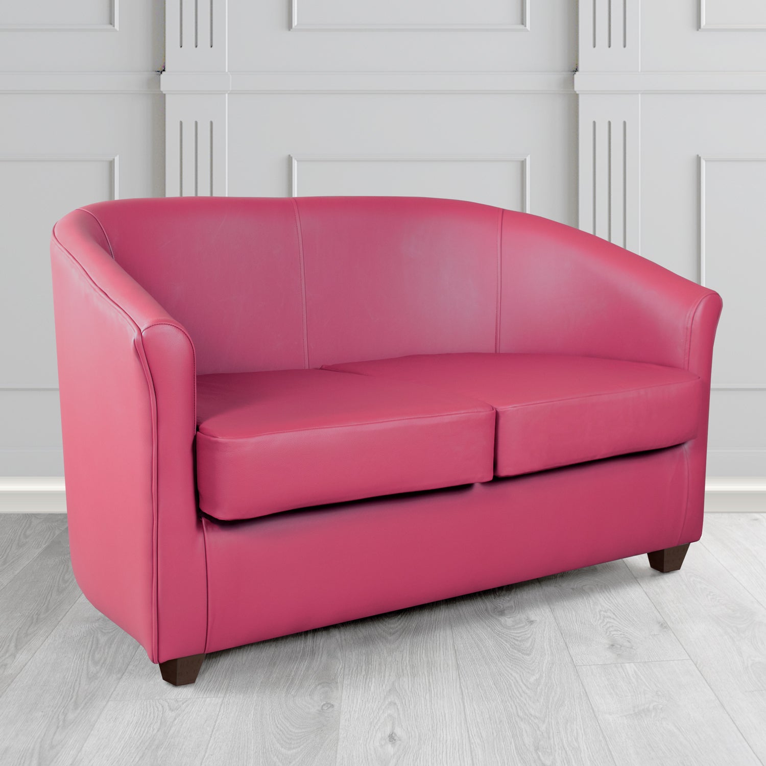 Cannes 2 Seater Tub Sofa in Just Colour Crib 5 Faux Leather with Dark Wood Legs