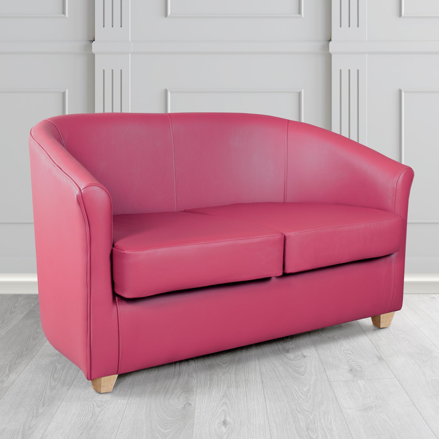 Cannes 2 Seater Tub Sofa in Just Colour Crib 5 Faux Leather with Light Wood Legs