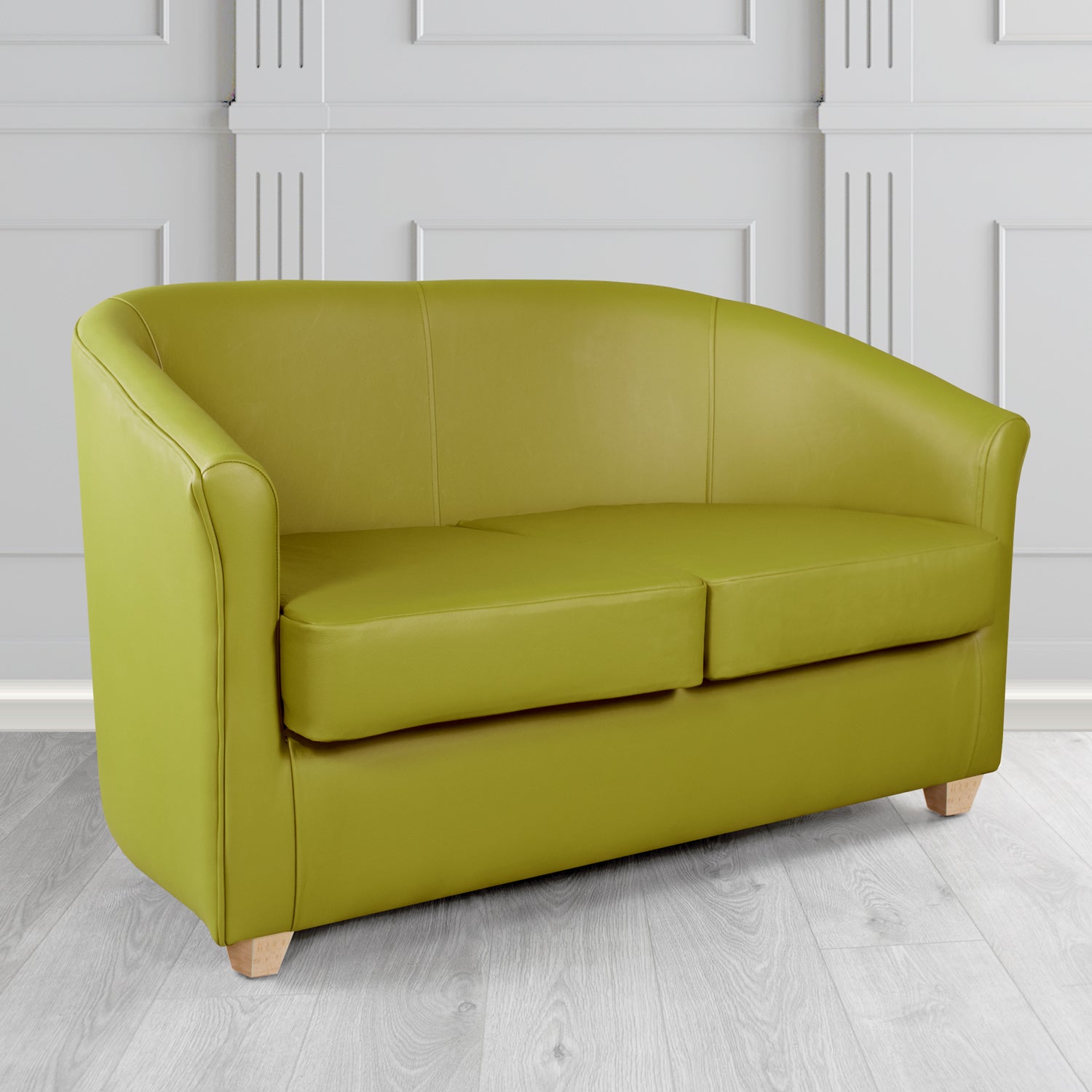 Cannes 2 Seater Tub Sofa in Just Colour Crib 5 Faux Leather with Light Wood Legs