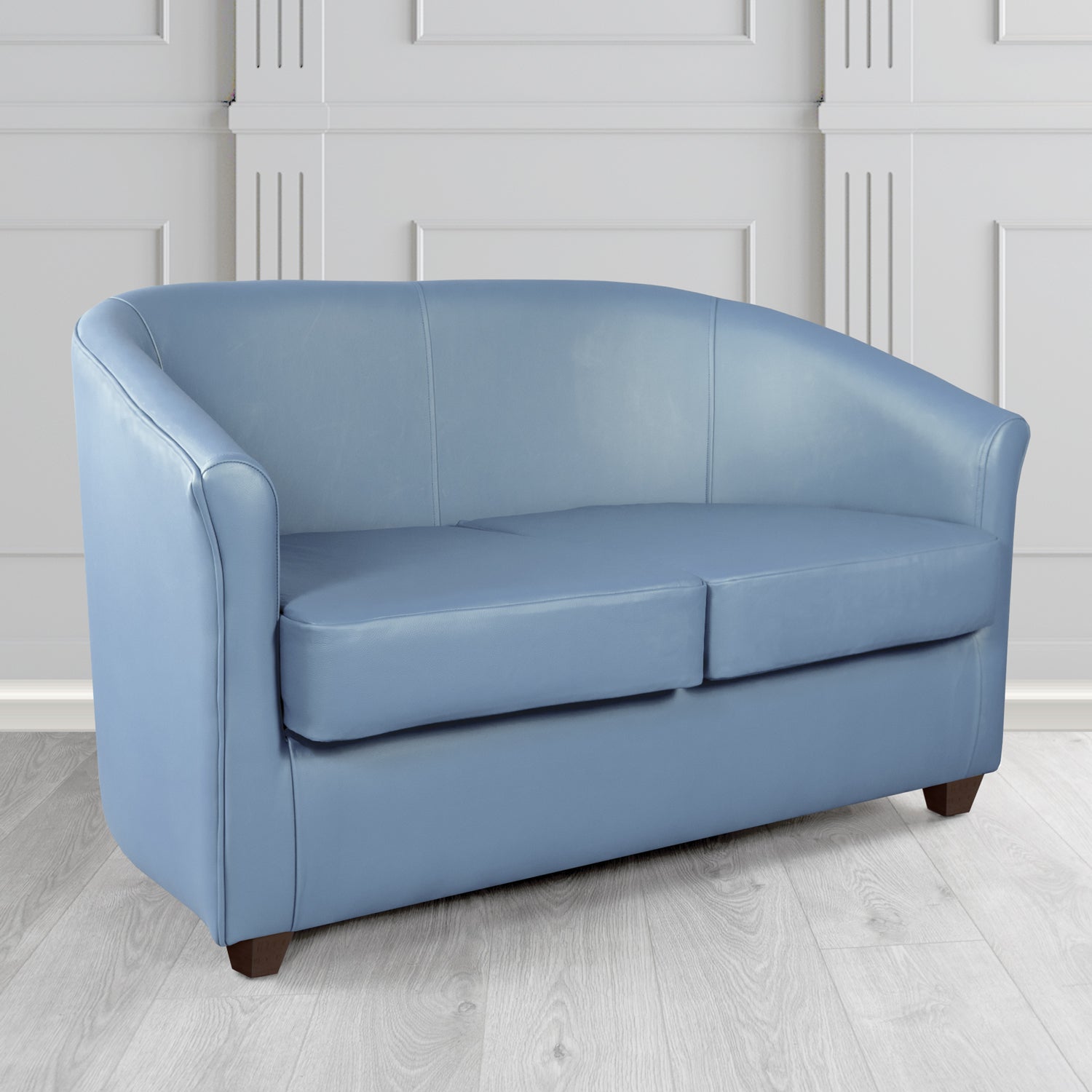 Cannes 2 Seater Tub Sofa in Just Colour Crib 5 Faux Leather with Dark Wood Legs