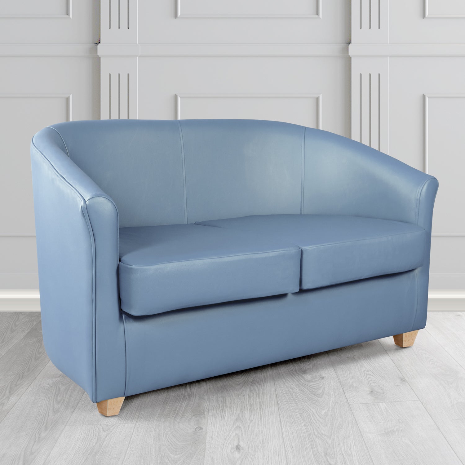 Cannes 2 Seater Tub Sofa in Just Colour Crib 5 Faux Leather with Light Wood Legs