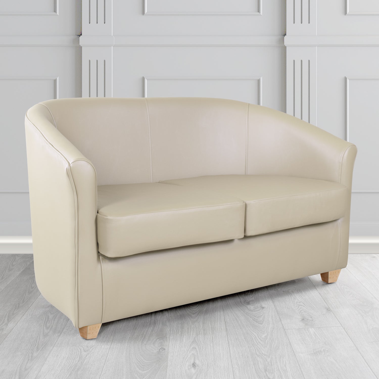 Cannes 2 Seater Tub Sofa in Just Colour Crib 5 Faux Leather with Light Wood Legs