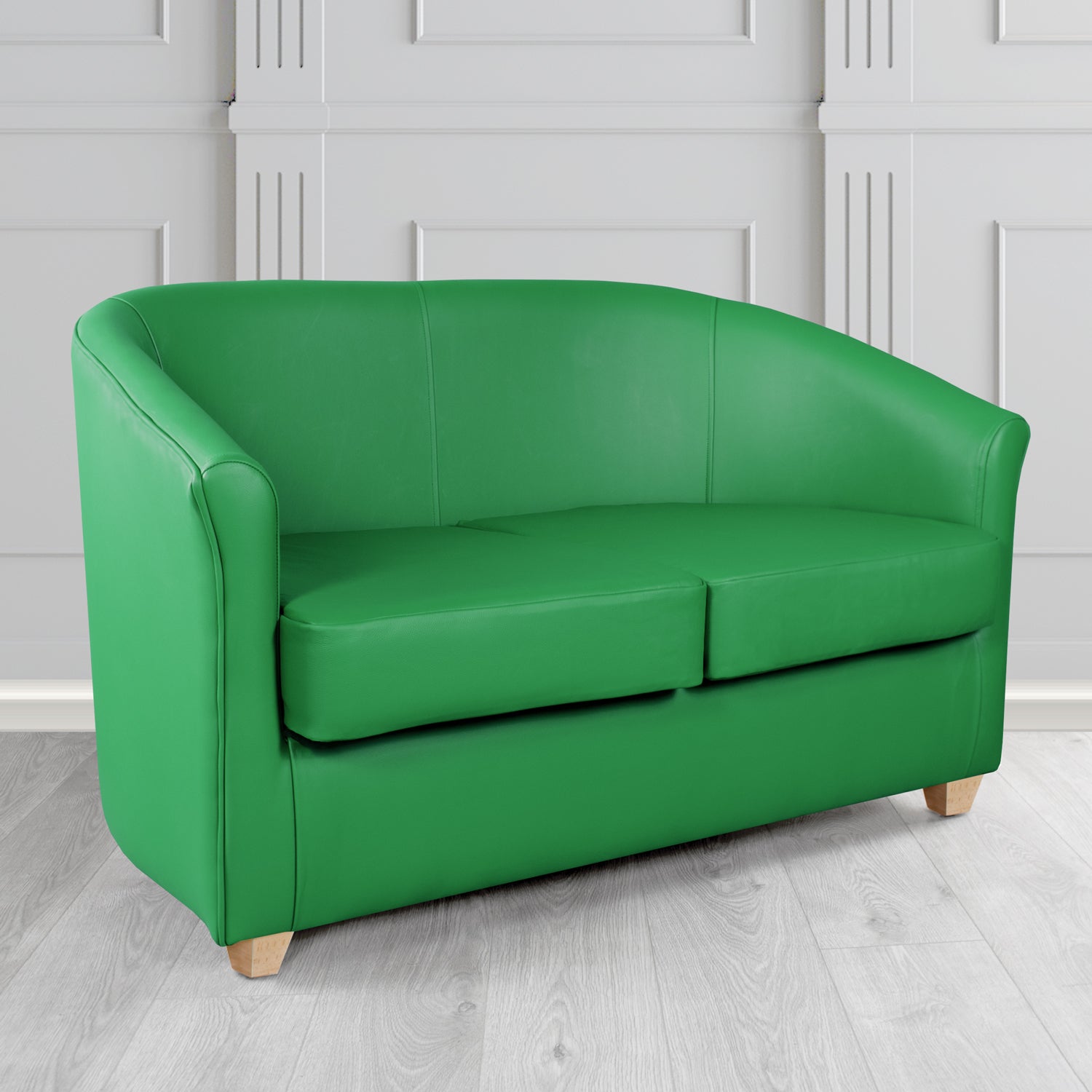Cannes 2 Seater Tub Sofa in Just Colour Crib 5 Faux Leather with Light Wood Legs