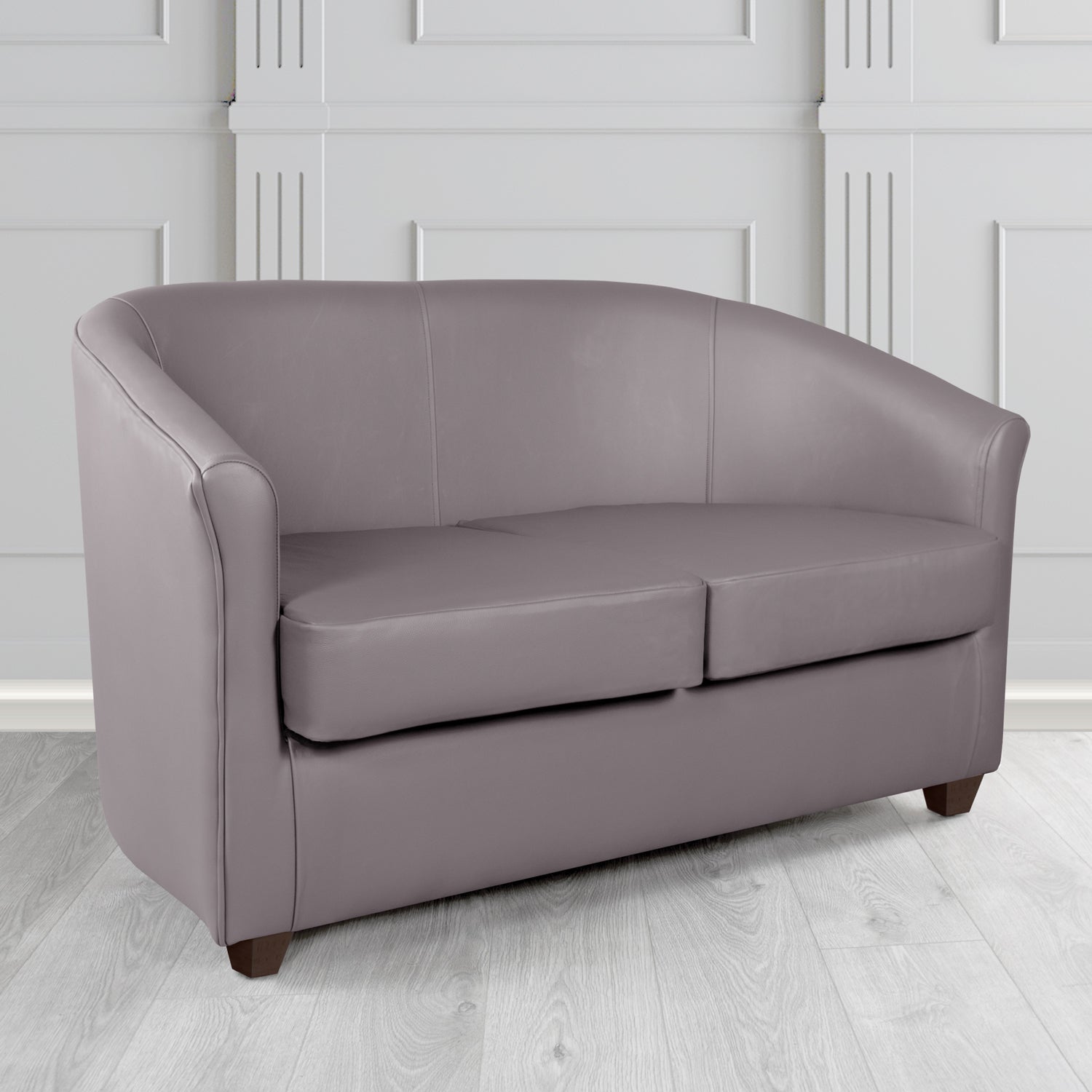 Cannes 2 Seater Tub Sofa in Just Colour Crib 5 Faux Leather with Dark Wood Legs