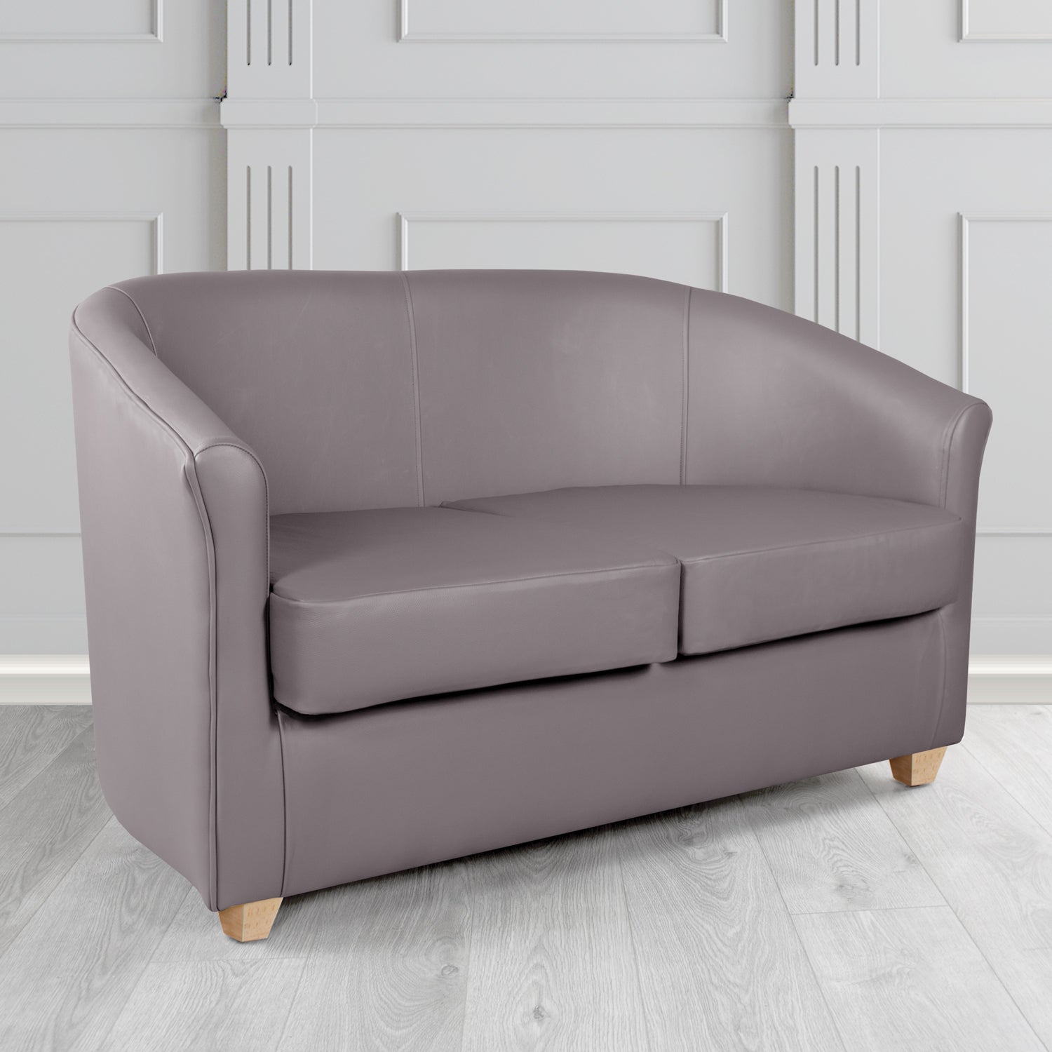 Cannes 2 Seater Tub Sofa in Just Colour Crib 5 Faux Leather with Light Wood Legs