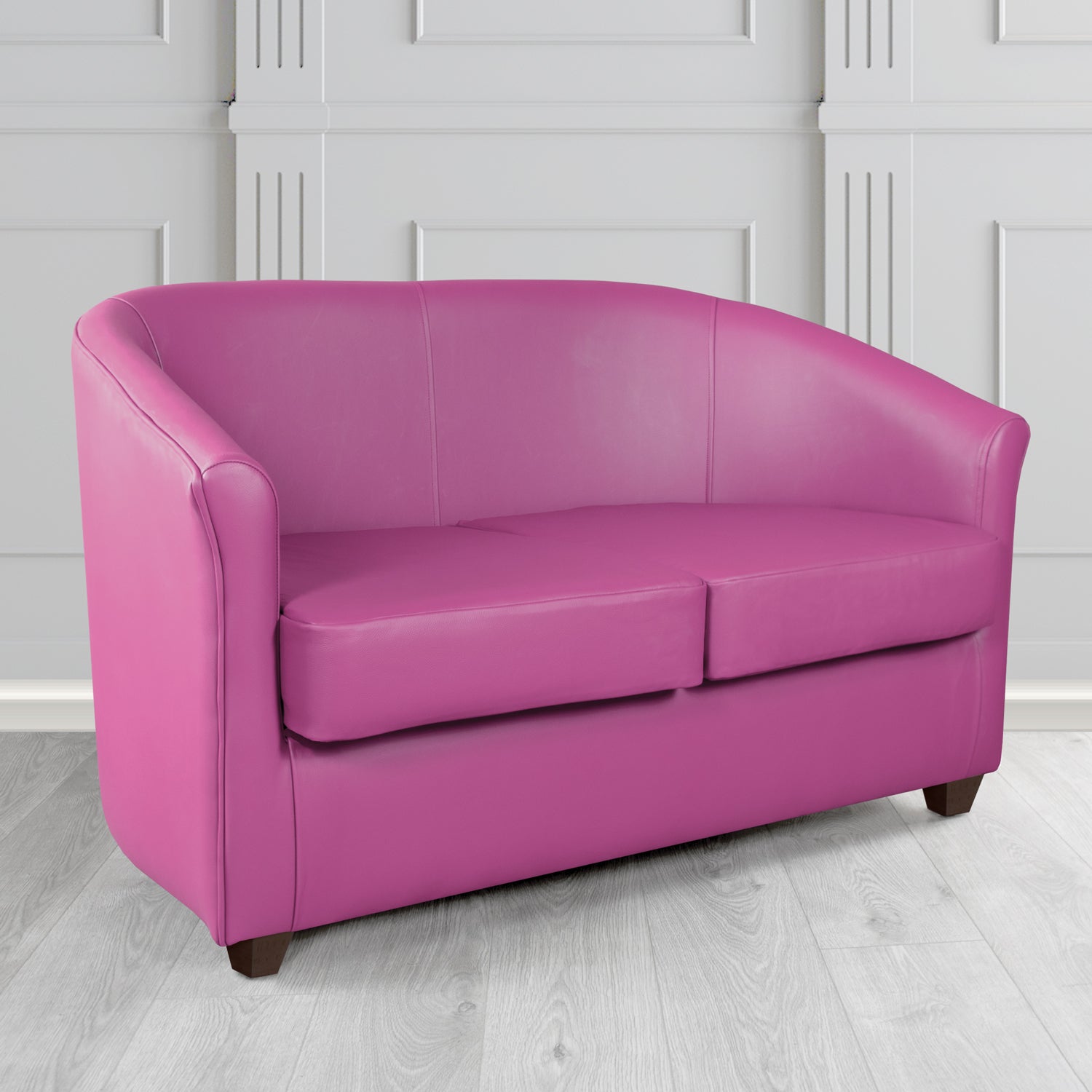 Cannes 2 Seater Tub Sofa in Just Colour Crib 5 Faux Leather with Dark Wood Legs