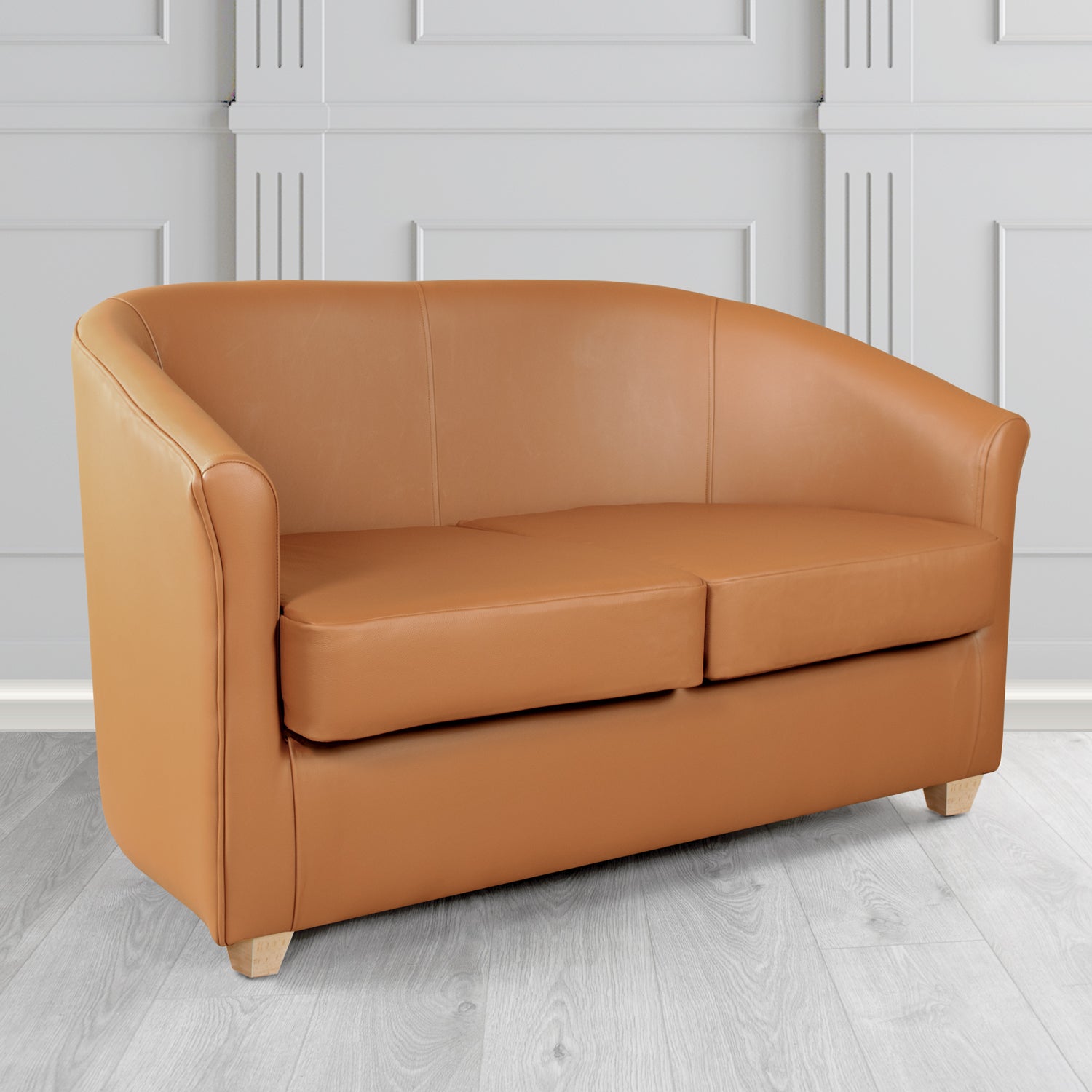 Cannes 2 Seater Tub Sofa in Just Colour Crib 5 Faux Leather with Light Wood Legs