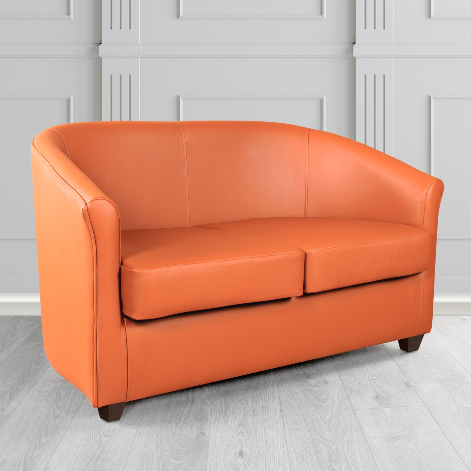 Cannes 2 Seater Tub Sofa in Just Colour Crib 5 Faux Leather with Dark Wood Legs