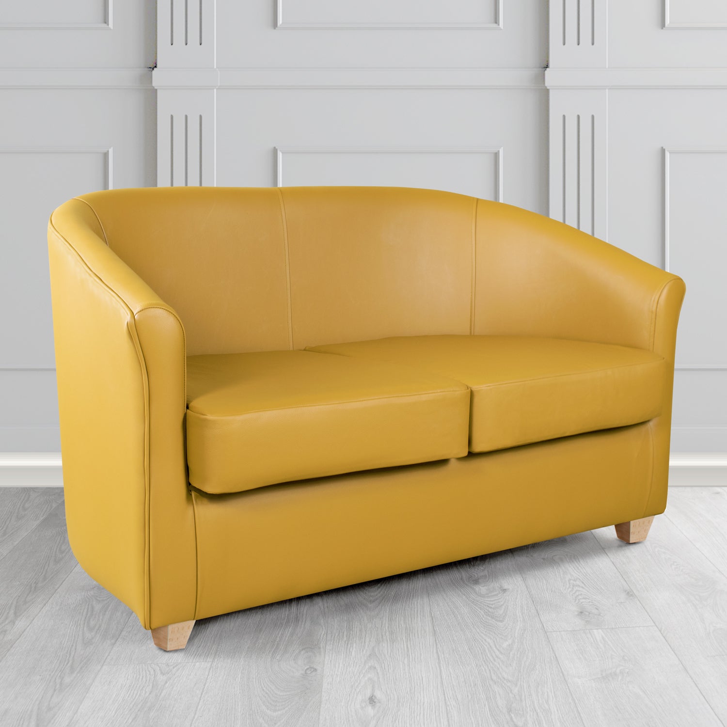 Cannes 2 Seater Tub Sofa in Just Colour Crib 5 Faux Leather with Light Wood Legs