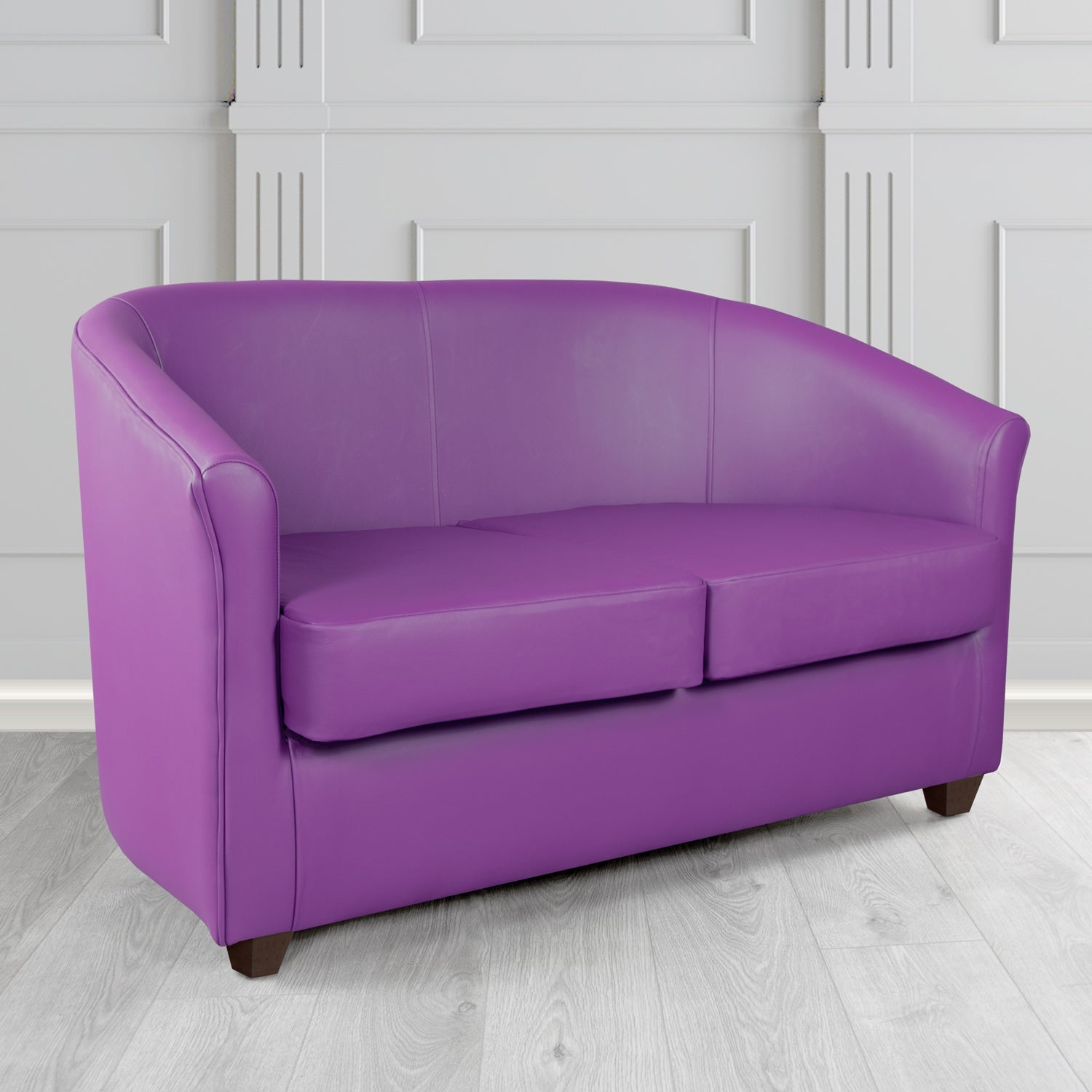 Cannes 2 Seater Tub Sofa in Just Colour Crib 5 Faux Leather with Dark Wood Legs