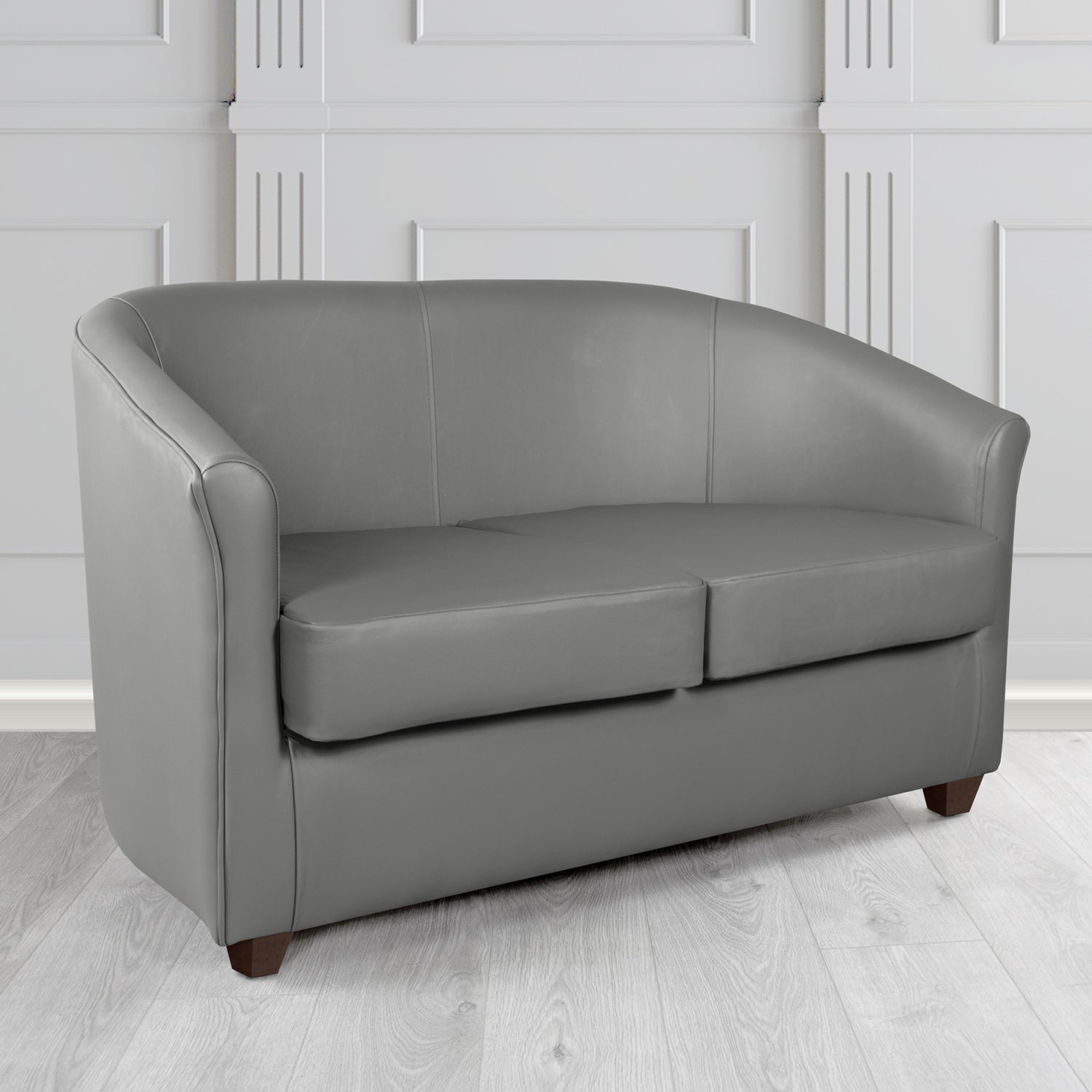 Cannes 2 Seater Tub Sofa in Just Colour Crib 5 Faux Leather with Dark Wood Legs