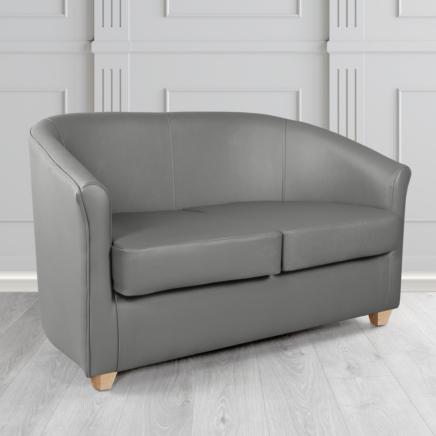 Cannes 2 Seater Tub Sofa in Just Colour Crib 5 Faux Leather with Light Wood Legs