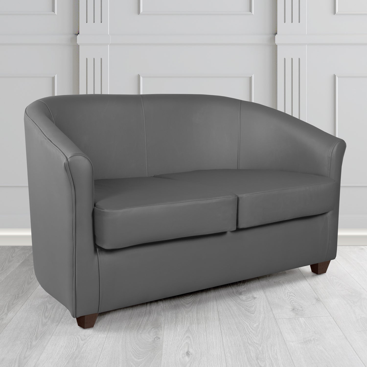 Cannes 2 Seater Tub Sofa in Just Colour Crib 5 Faux Leather with Dark Wood Legs