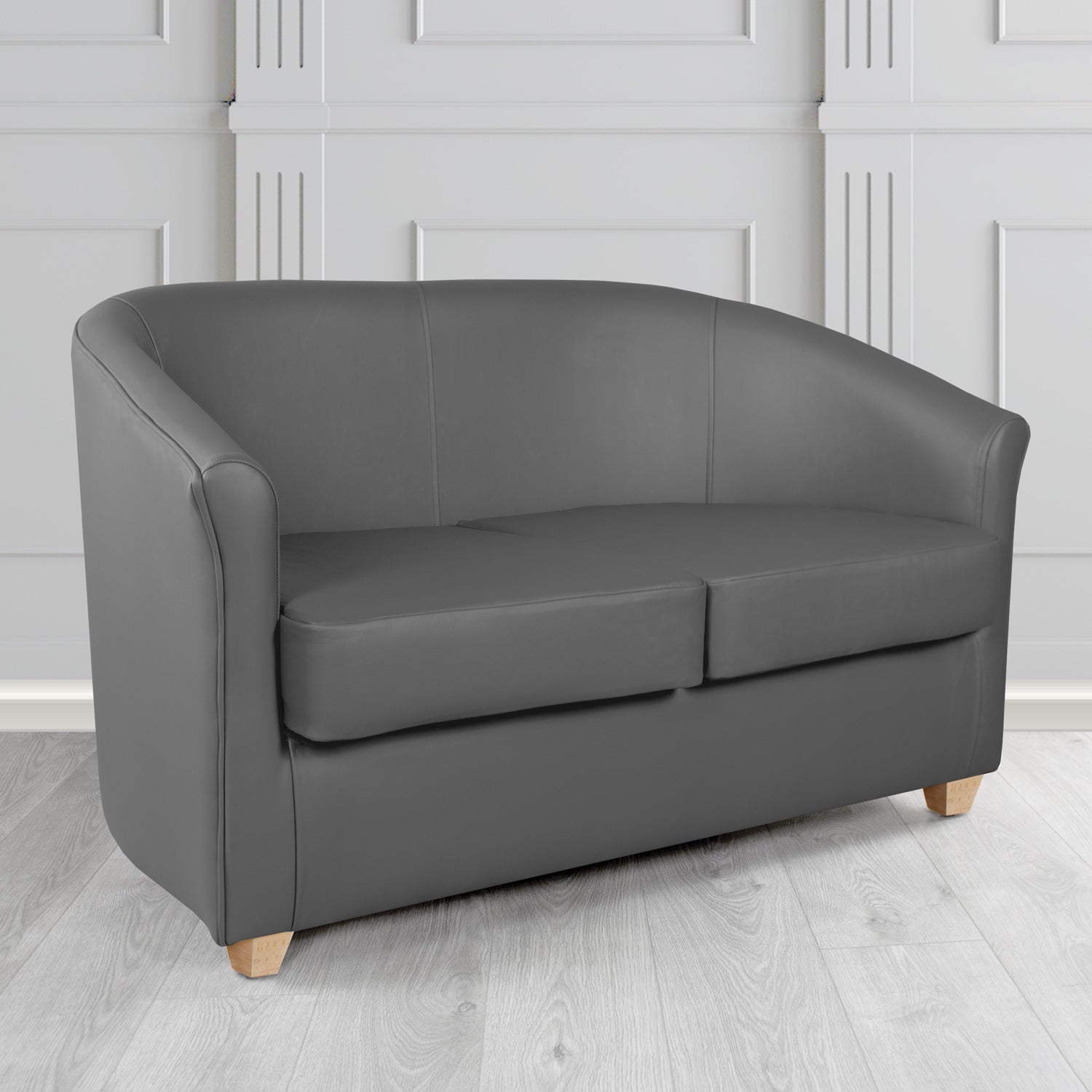 Cannes 2 Seater Tub Sofa in Just Colour Crib 5 Faux Leather with Light Wood Legs