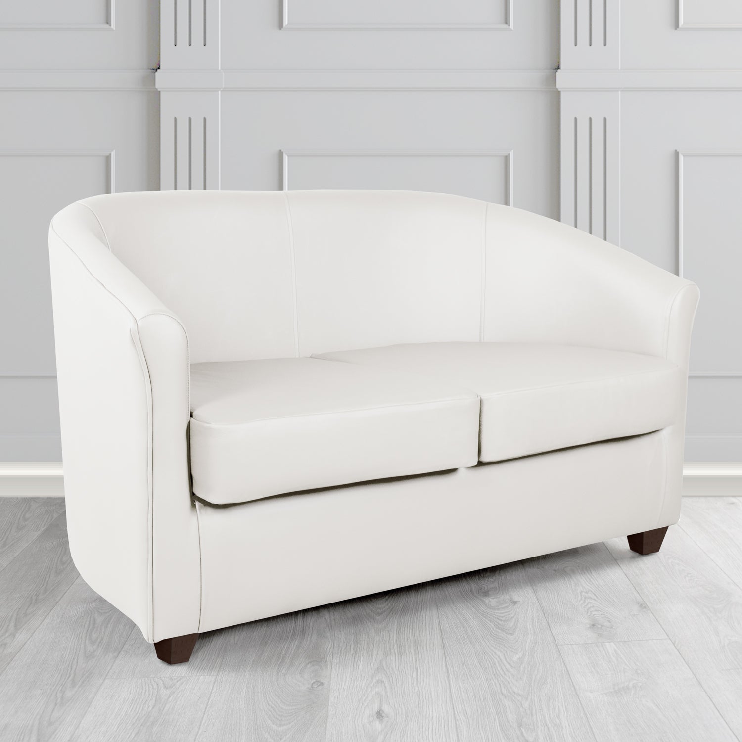 Cannes 2 Seater Tub Sofa in Just Colour Crib 5 Faux Leather with Dark Wood Legs