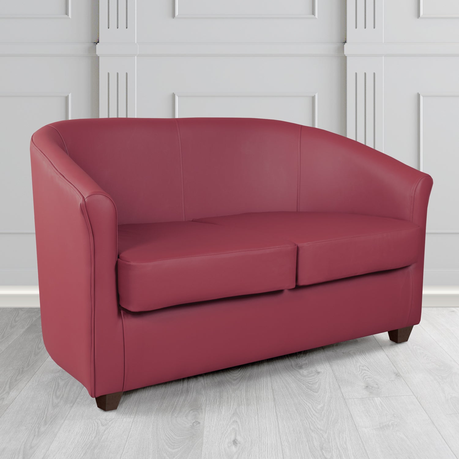 Cannes 2 Seater Tub Sofa in Just Colour Crib 5 Faux Leather with Dark Wood Legs