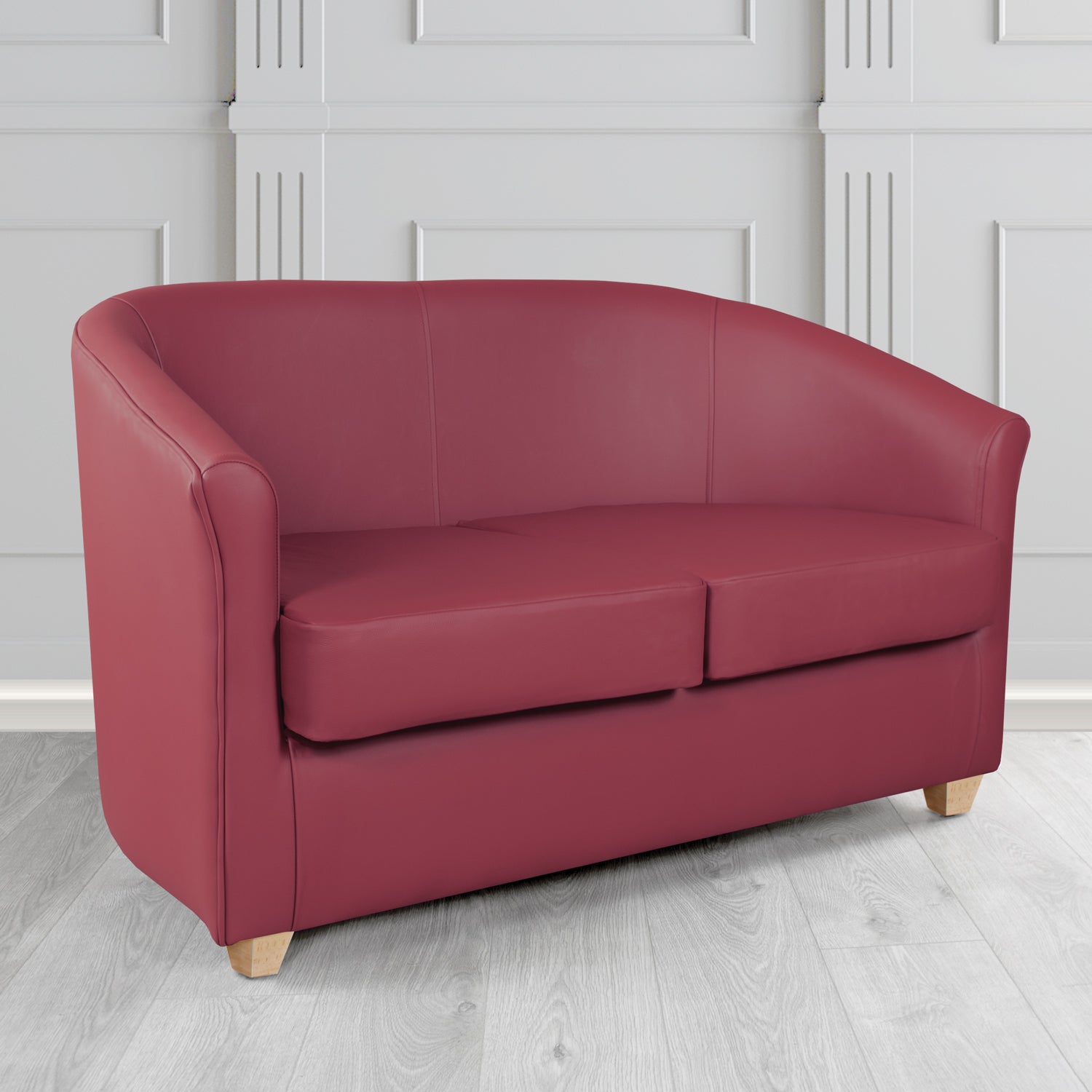 Cannes 2 Seater Tub Sofa in Just Colour Crib 5 Faux Leather with Light Wood Legs