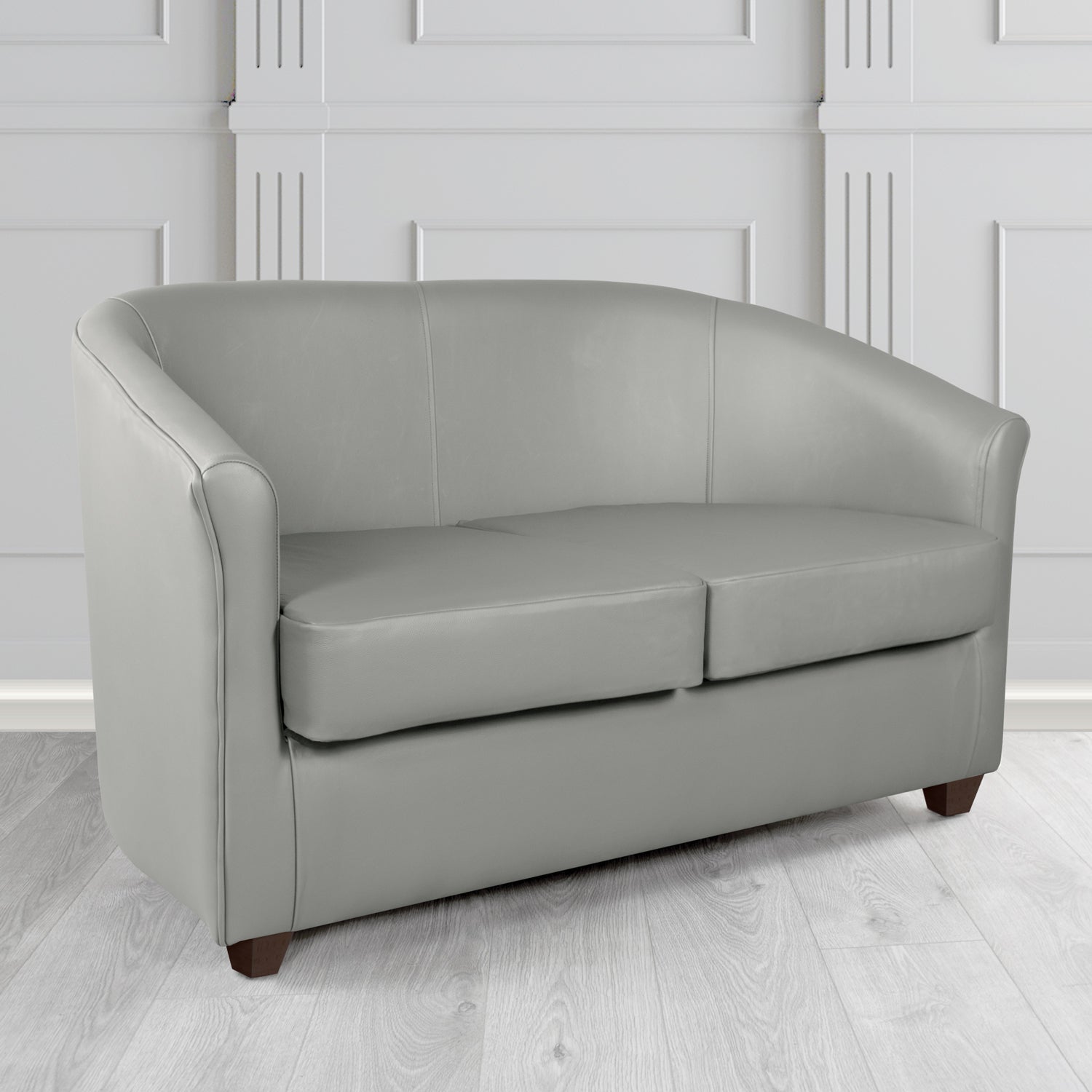 Cannes 2 Seater Tub Sofa in Just Colour Crib 5 Faux Leather with Dark Wood Legs