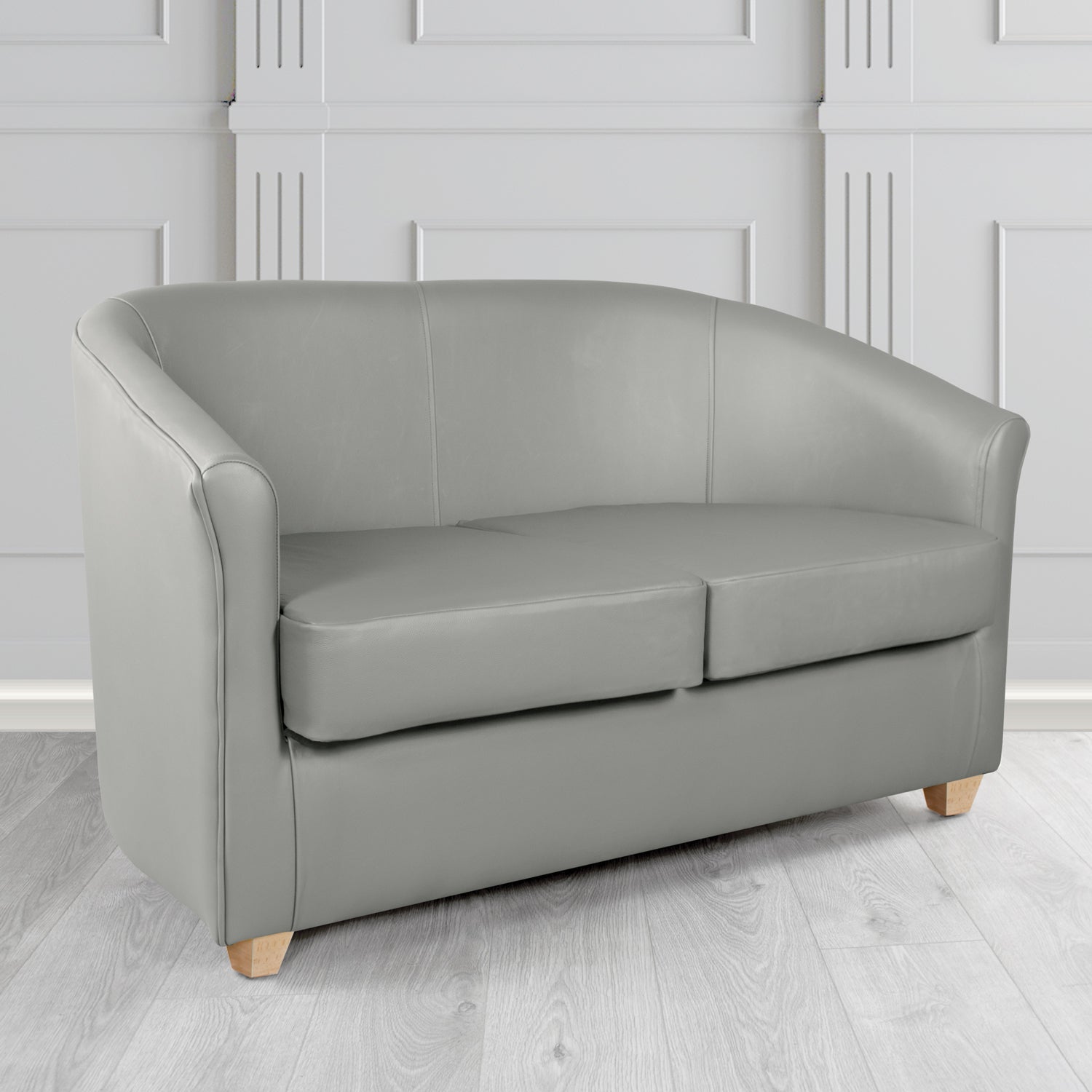 Cannes 2 Seater Tub Sofa in Just Colour Crib 5 Faux Leather with Light Wood Legs