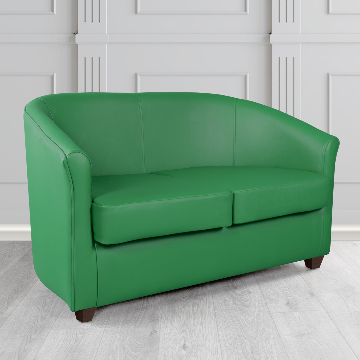 Cannes 2 Seater Tub Sofa in Just Colour Crib 5 Faux Leather with Dark Wood Legs