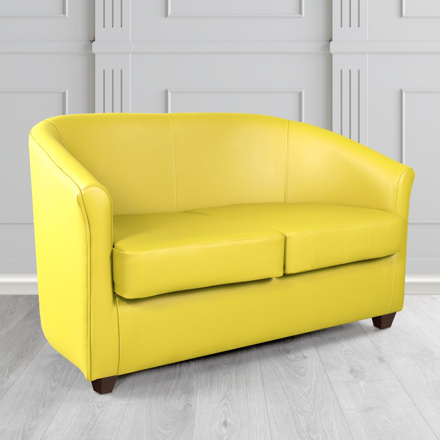 Cannes 2 Seater Tub Sofa in Just Colour Crib 5 Faux Leather with Dark Wood Legs