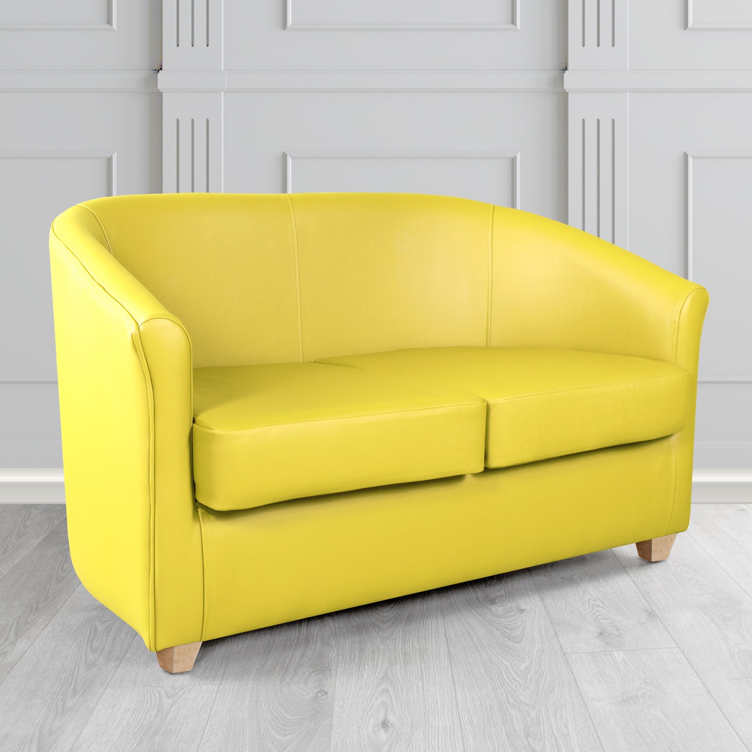 Cannes 2 Seater Tub Sofa in Just Colour Crib 5 Faux Leather with Light Wood Legs