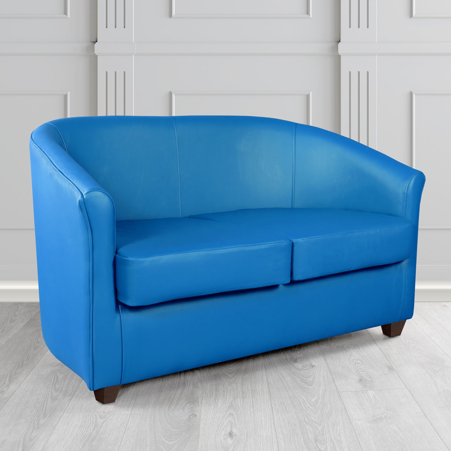 Cannes 2 Seater Tub Sofa in Just Colour Crib 5 Faux Leather with Dark Wood Legs