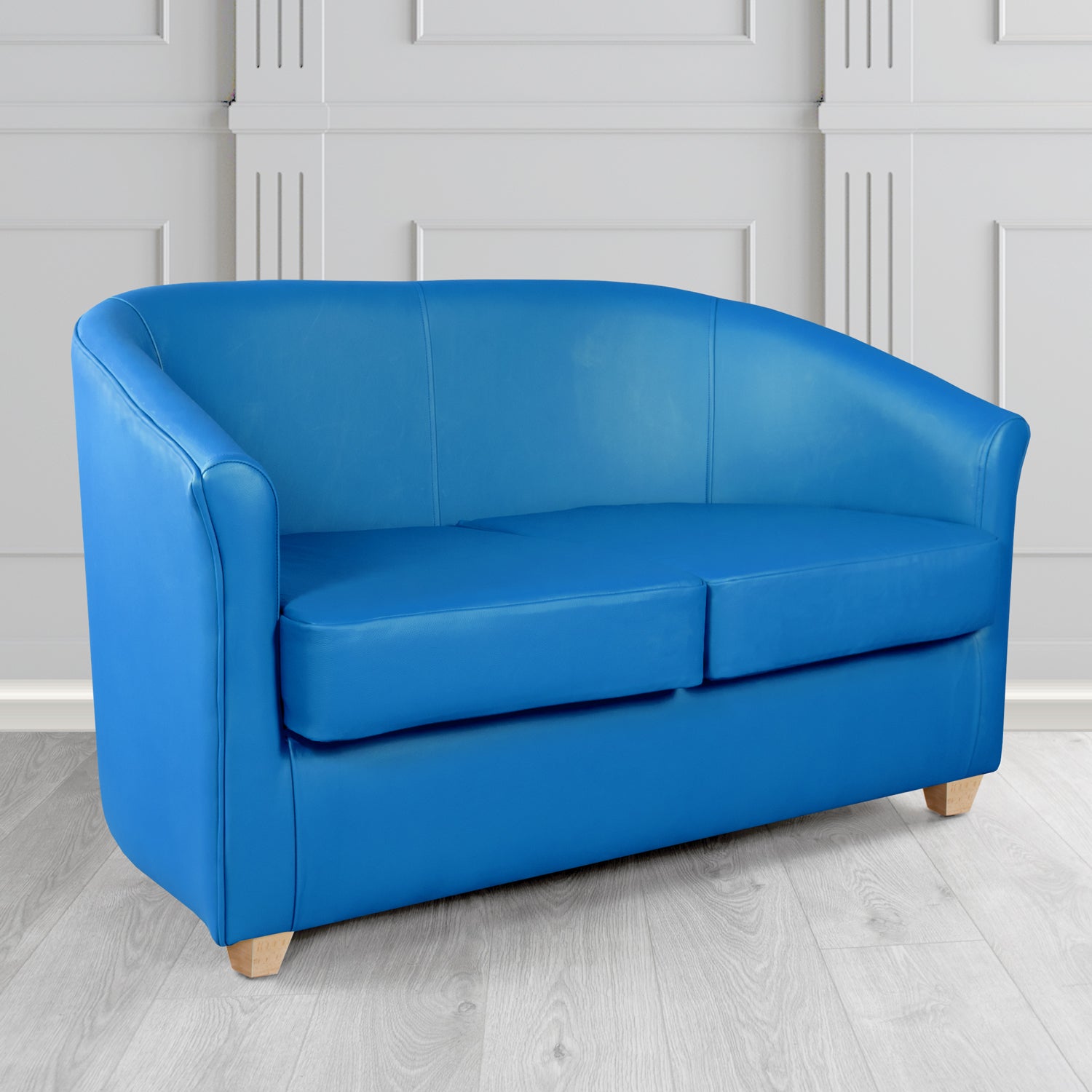 Cannes 2 Seater Tub Sofa in Just Colour Crib 5 Faux Leather with Light Wood Legs