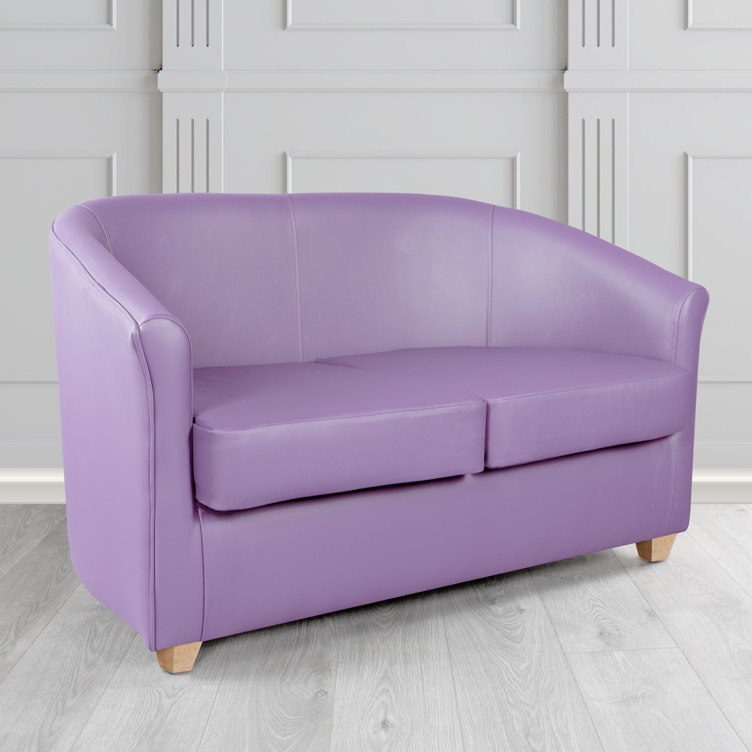 Cannes 2 Seater Tub Sofa in Just Colour Crib 5 Faux Leather with Light Wood Legs