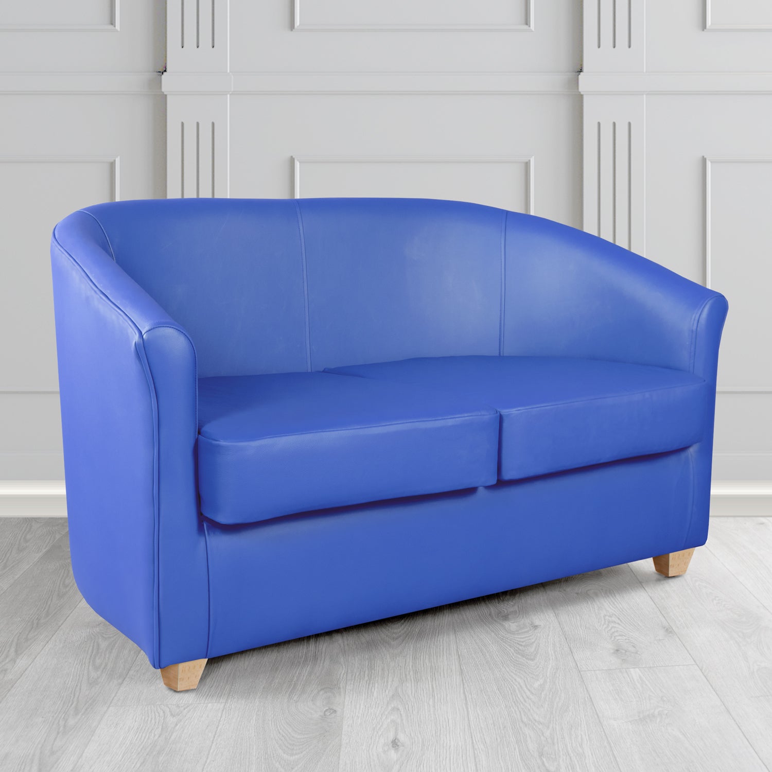 Cannes 2 Seater Tub Sofa in Just Colour Crib 5 Faux Leather with Light Wood Legs