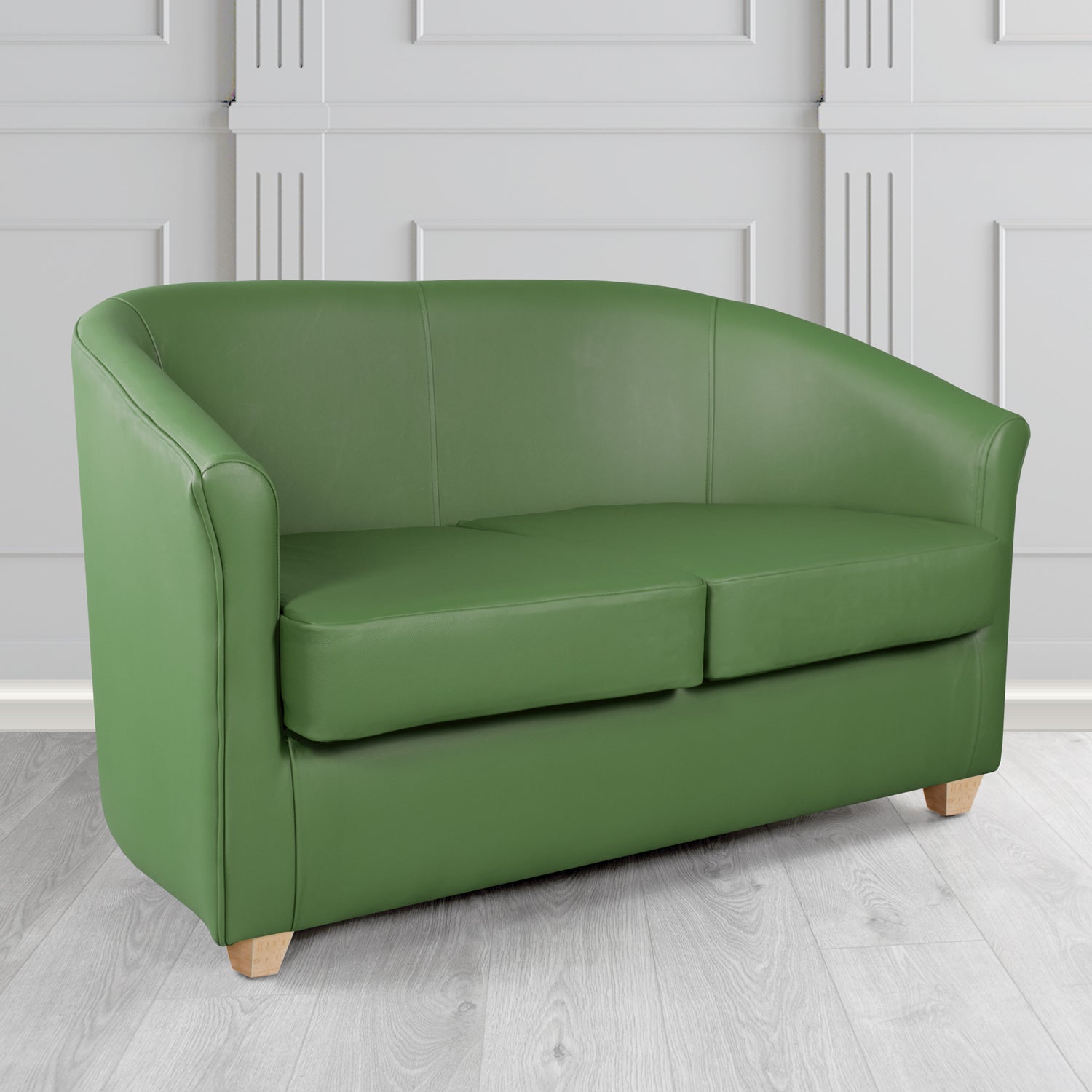 Cannes 2 Seater Tub Sofa in Just Colour Crib 5 Faux Leather with Light Wood Legs