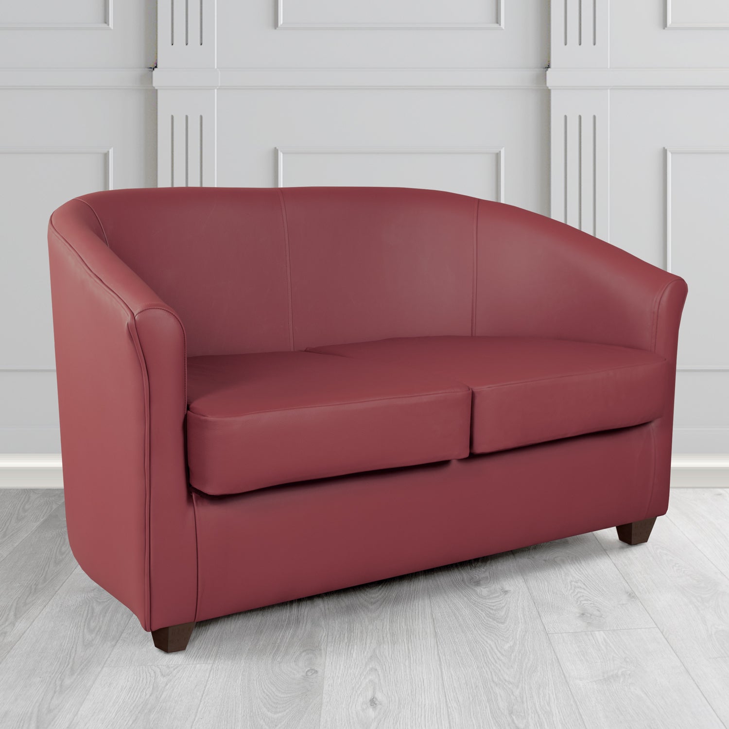 Cannes 2 Seater Tub Sofa in Just Colour Crib 5 Faux Leather with Dark Wood Legs