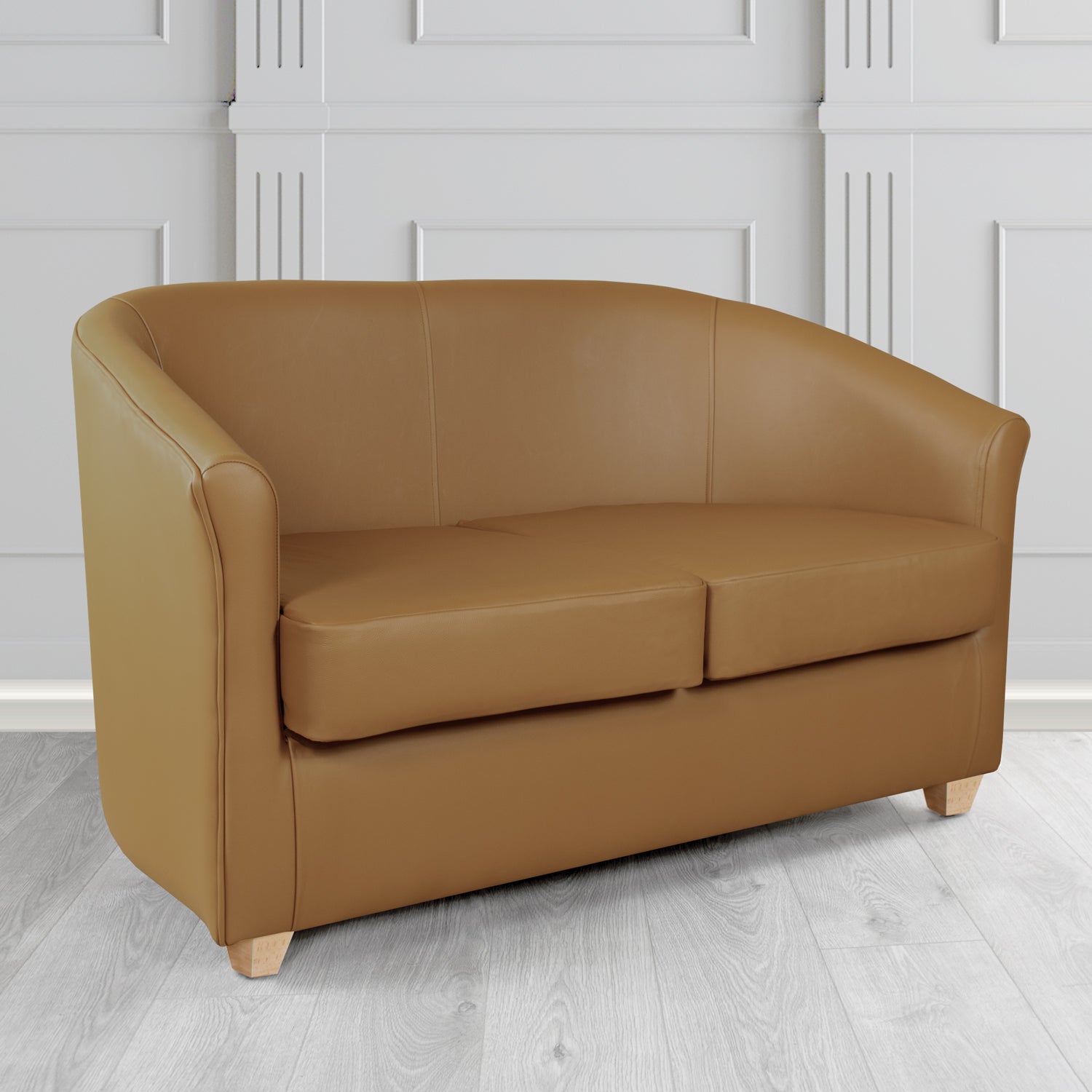 Cannes 2 Seater Tub Sofa in Just Colour Crib 5 Faux Leather with Light Wood Legs