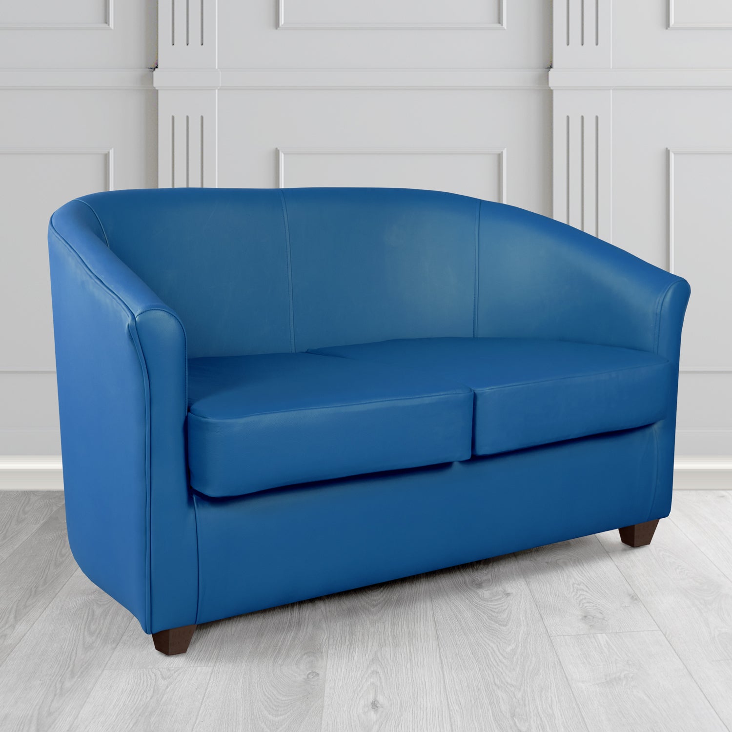 Cannes 2 Seater Tub Sofa in Just Colour Crib 5 Faux Leather with Dark Wood Legs