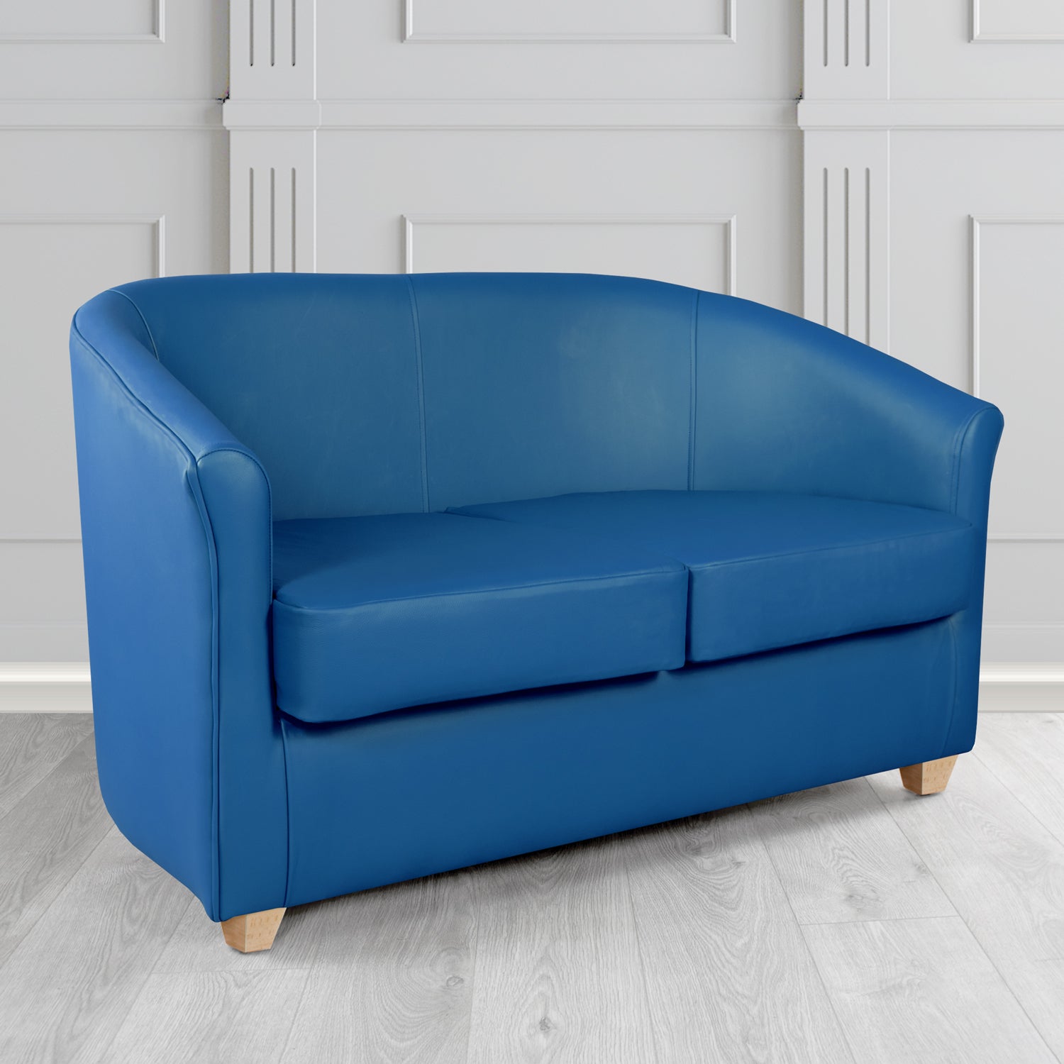 Cannes 2 Seater Tub Sofa in Just Colour Crib 5 Faux Leather with Light Wood Legs