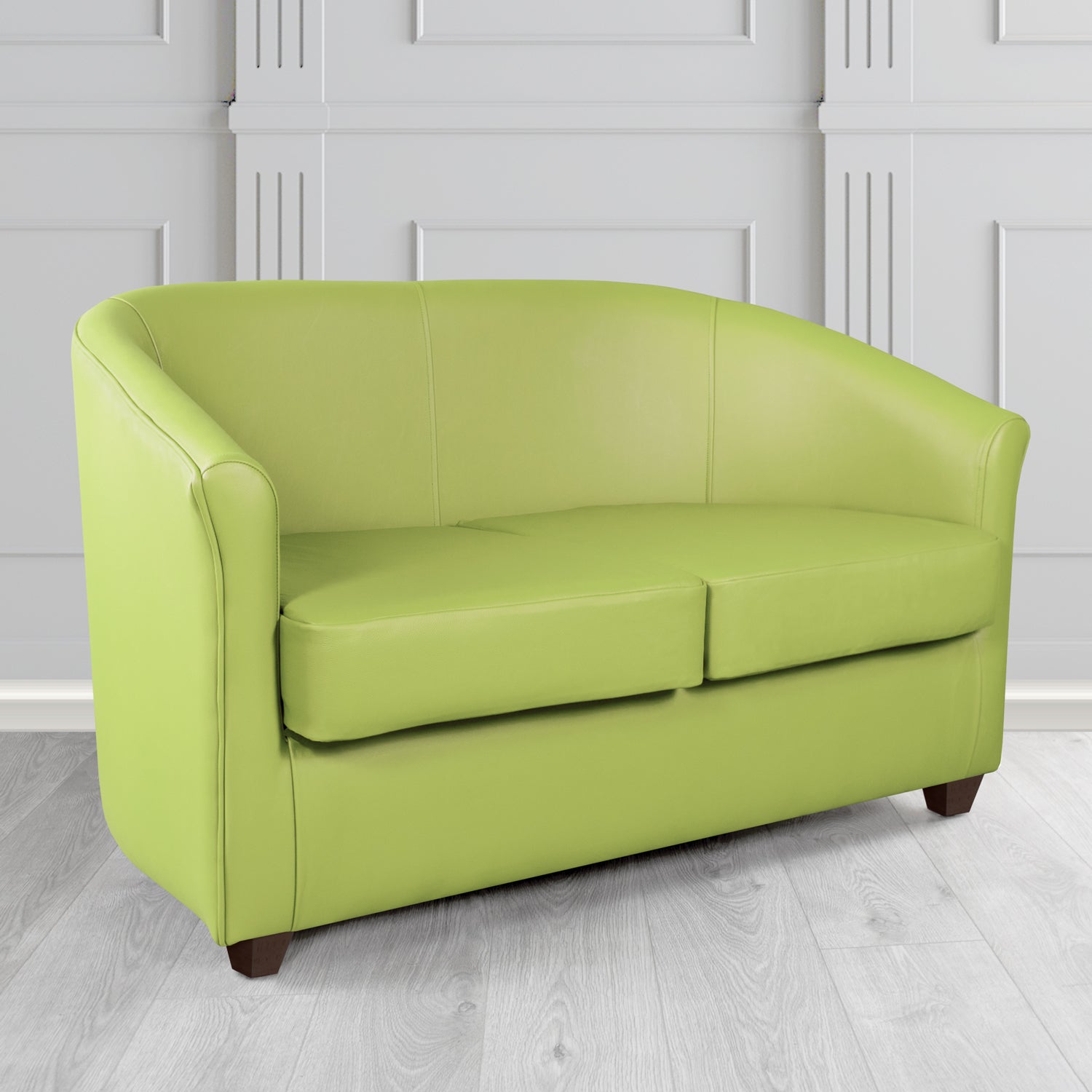 Cannes 2 Seater Tub Sofa in Just Colour Crib 5 Faux Leather with Dark Wood Legs