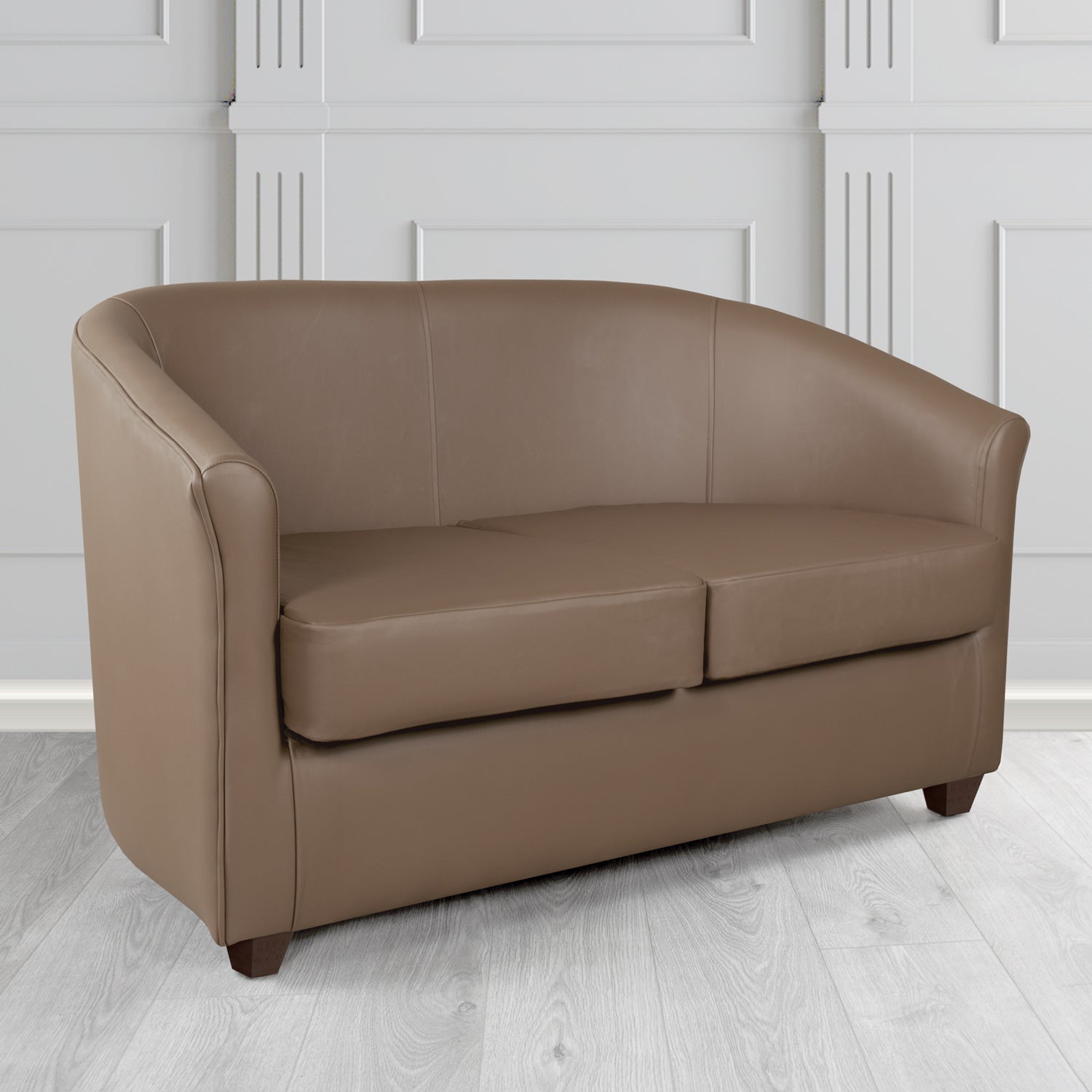 Cannes 2 Seater Tub Sofa in Just Colour Crib 5 Faux Leather with Dark Wood Legs