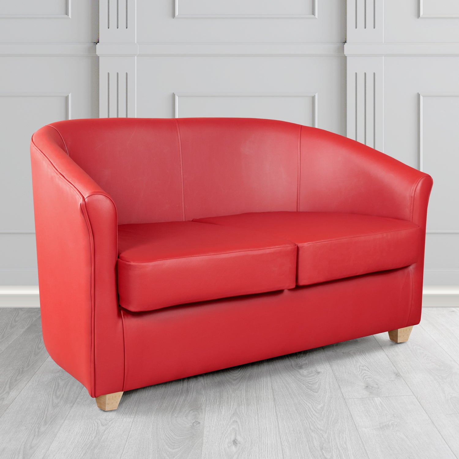 Cannes 2 Seater Tub Sofa in Just Colour Crib 5 Faux Leather with Light Wood Legs