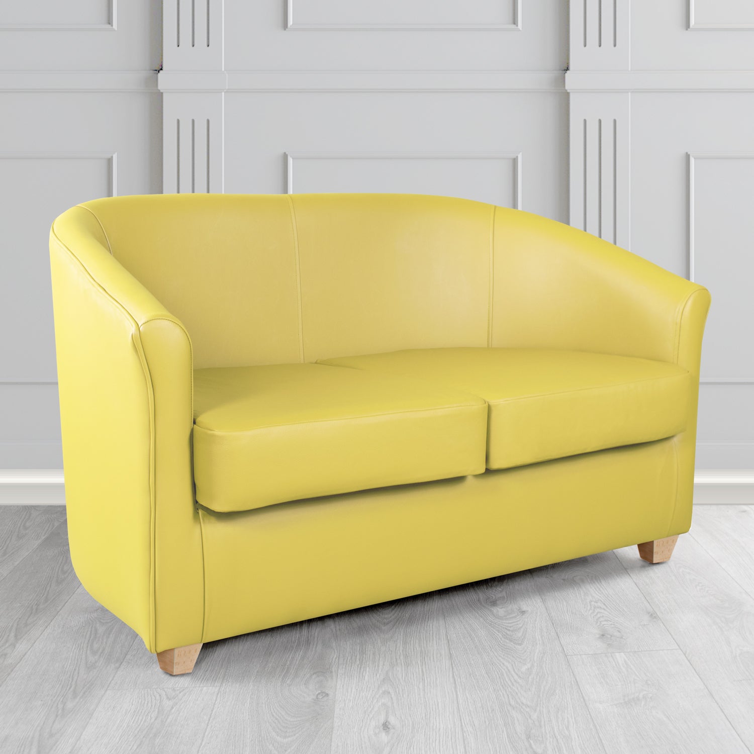 Cannes 2 Seater Tub Sofa in Just Colour Crib 5 Faux Leather with Light Wood Legs