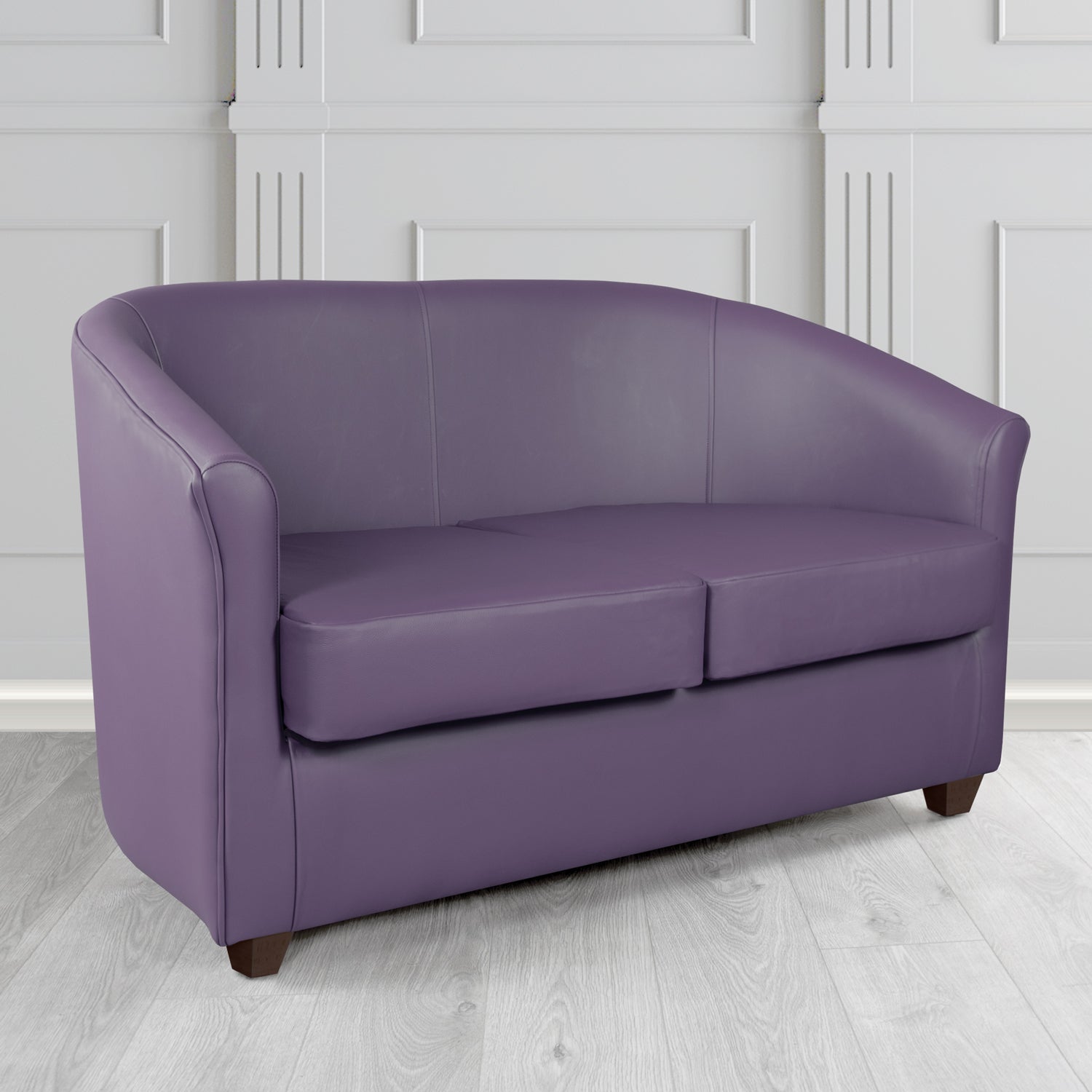 Cannes 2 Seater Tub Sofa in Just Colour Crib 5 Faux Leather with Dark Wood Legs