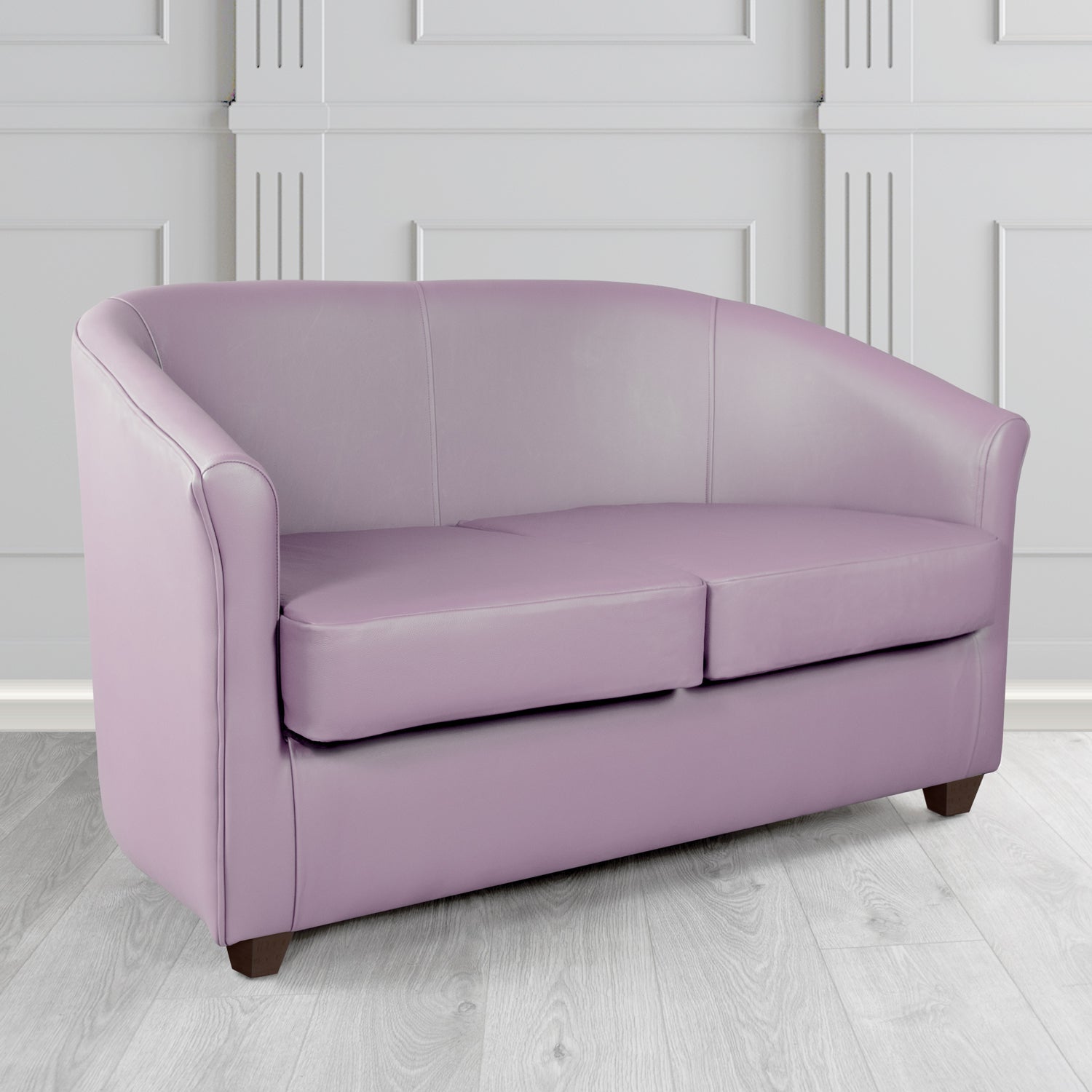 Cannes 2 Seater Tub Sofa in Just Colour Crib 5 Faux Leather with Dark Wood Legs
