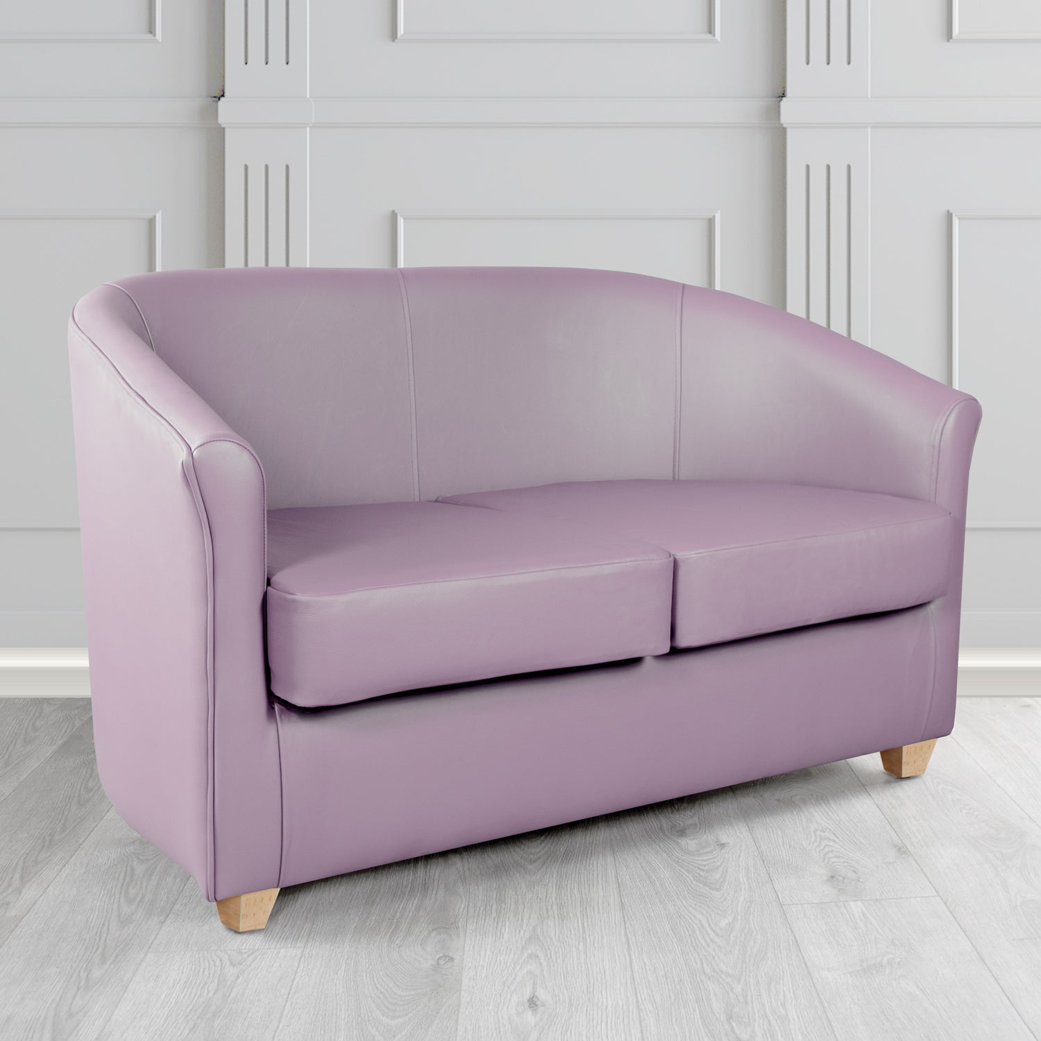 Cannes 2 Seater Tub Sofa in Just Colour Crib 5 Faux Leather with Light Wood Legs