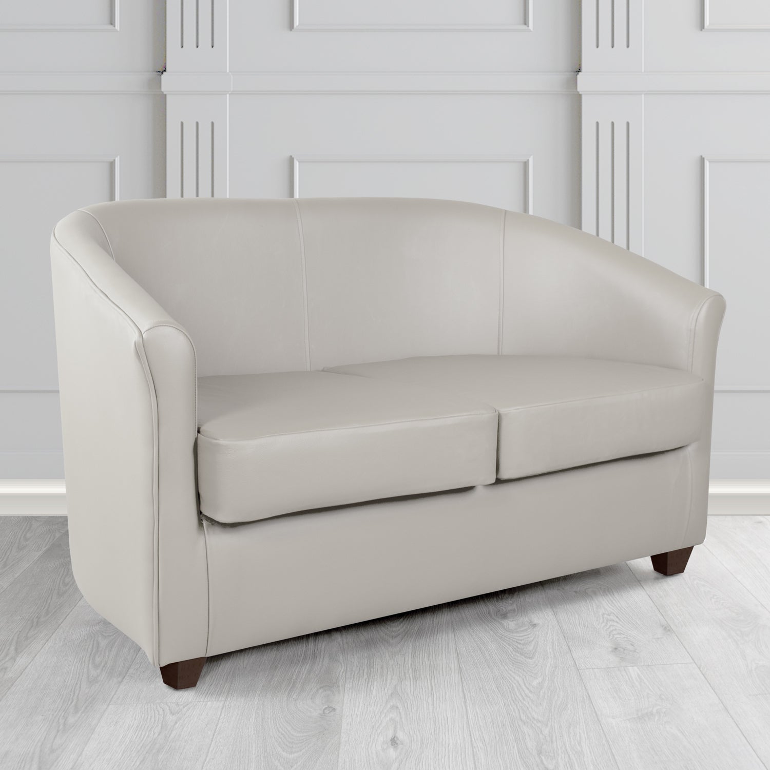 Cannes 2 Seater Tub Sofa in Just Colour Crib 5 Faux Leather with Dark Wood Legs
