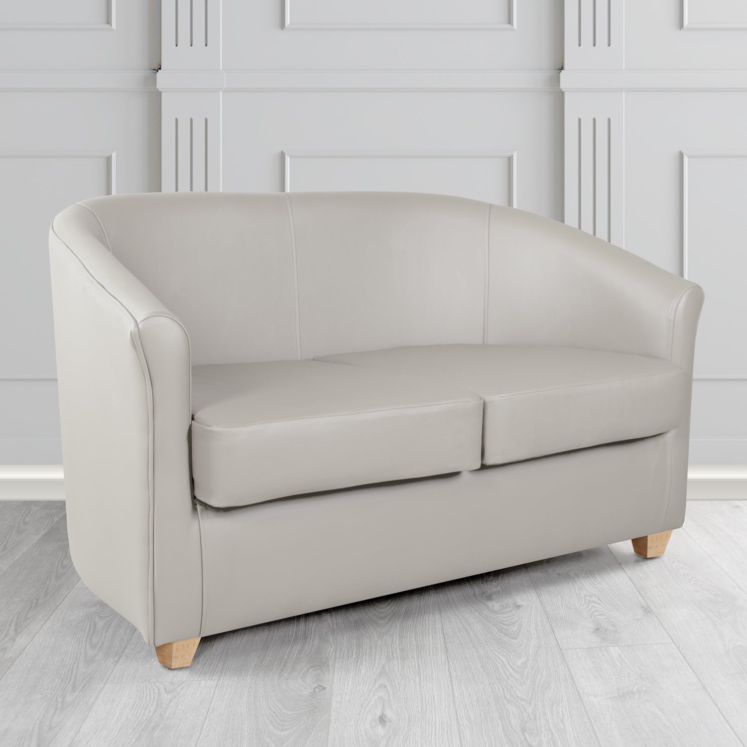 Cannes 2 Seater Tub Sofa in Just Colour Crib 5 Faux Leather with Light Wood Legs