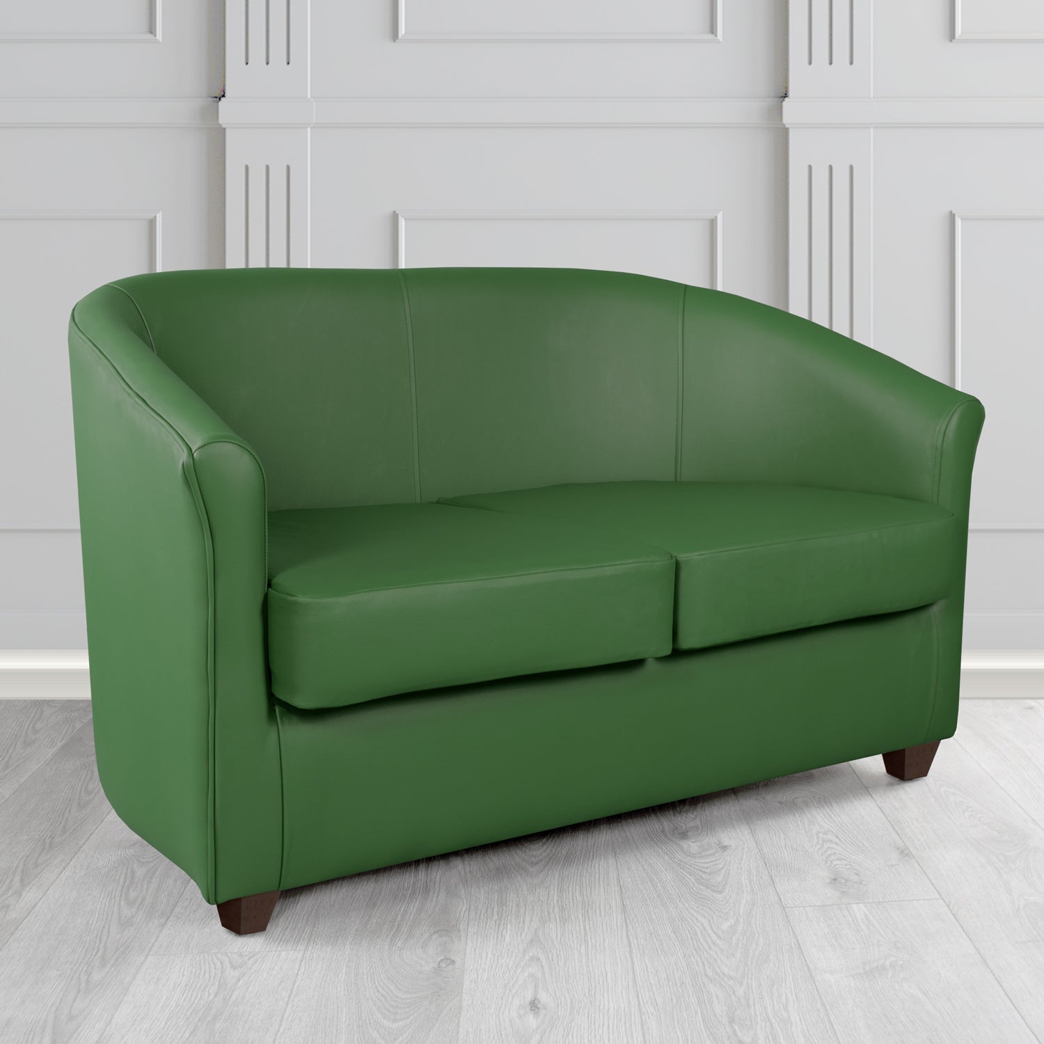 Cannes 2 Seater Tub Sofa in Just Colour Crib 5 Faux Leather with Dark Wood Legs