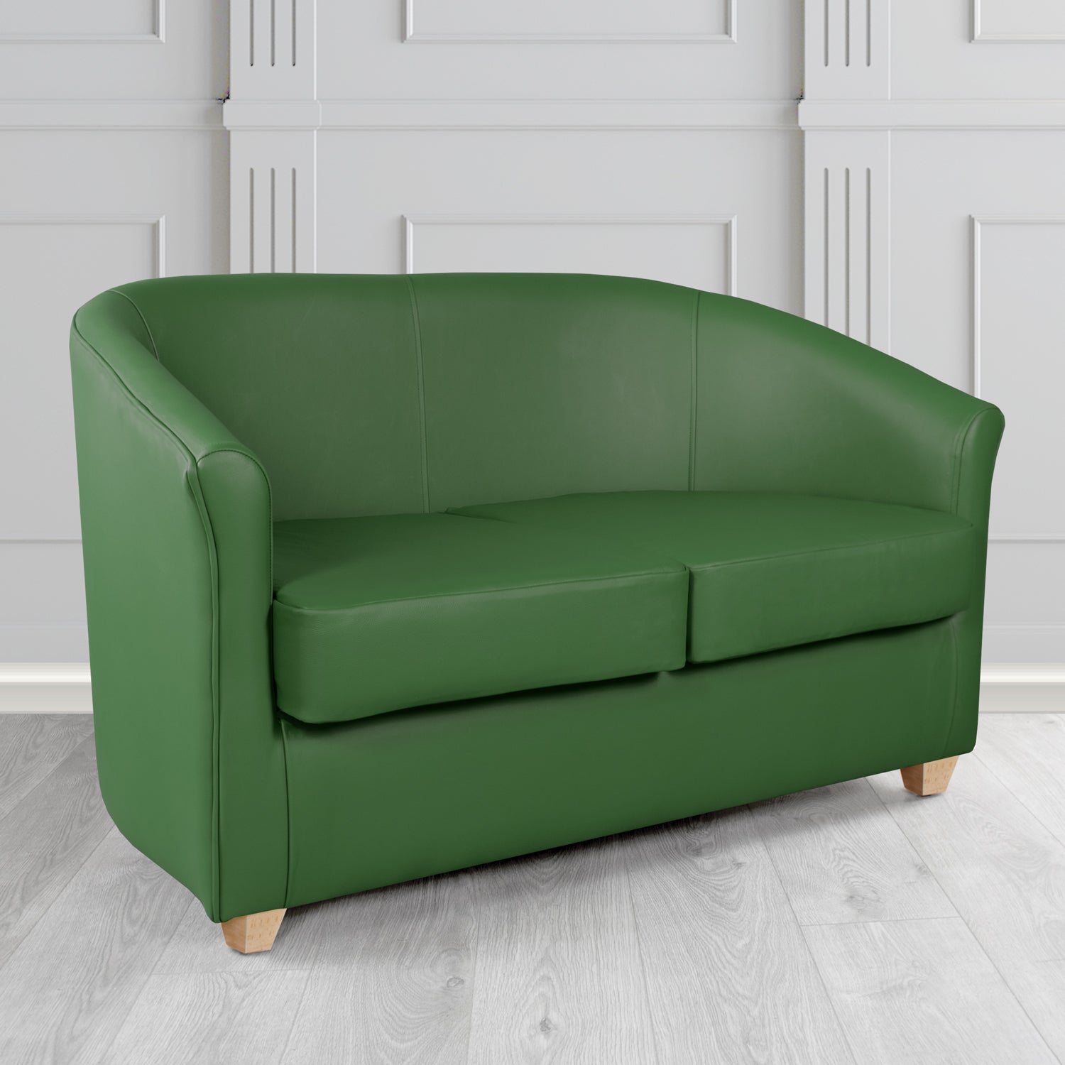 Cannes 2 Seater Tub Sofa in Just Colour Crib 5 Faux Leather with Light Wood Legs