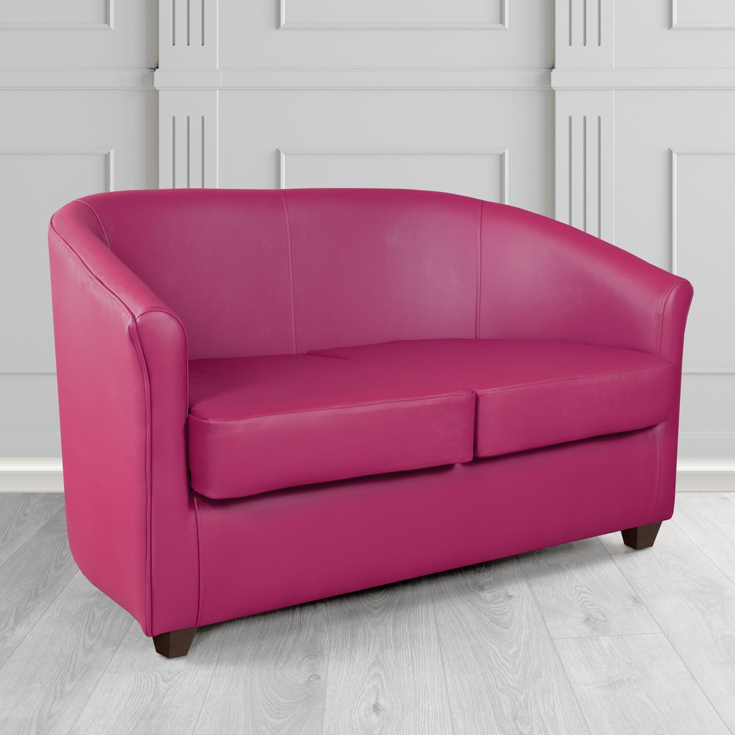 Cannes 2 Seater Tub Sofa in Just Colour Crib 5 Faux Leather with Dark Wood Legs