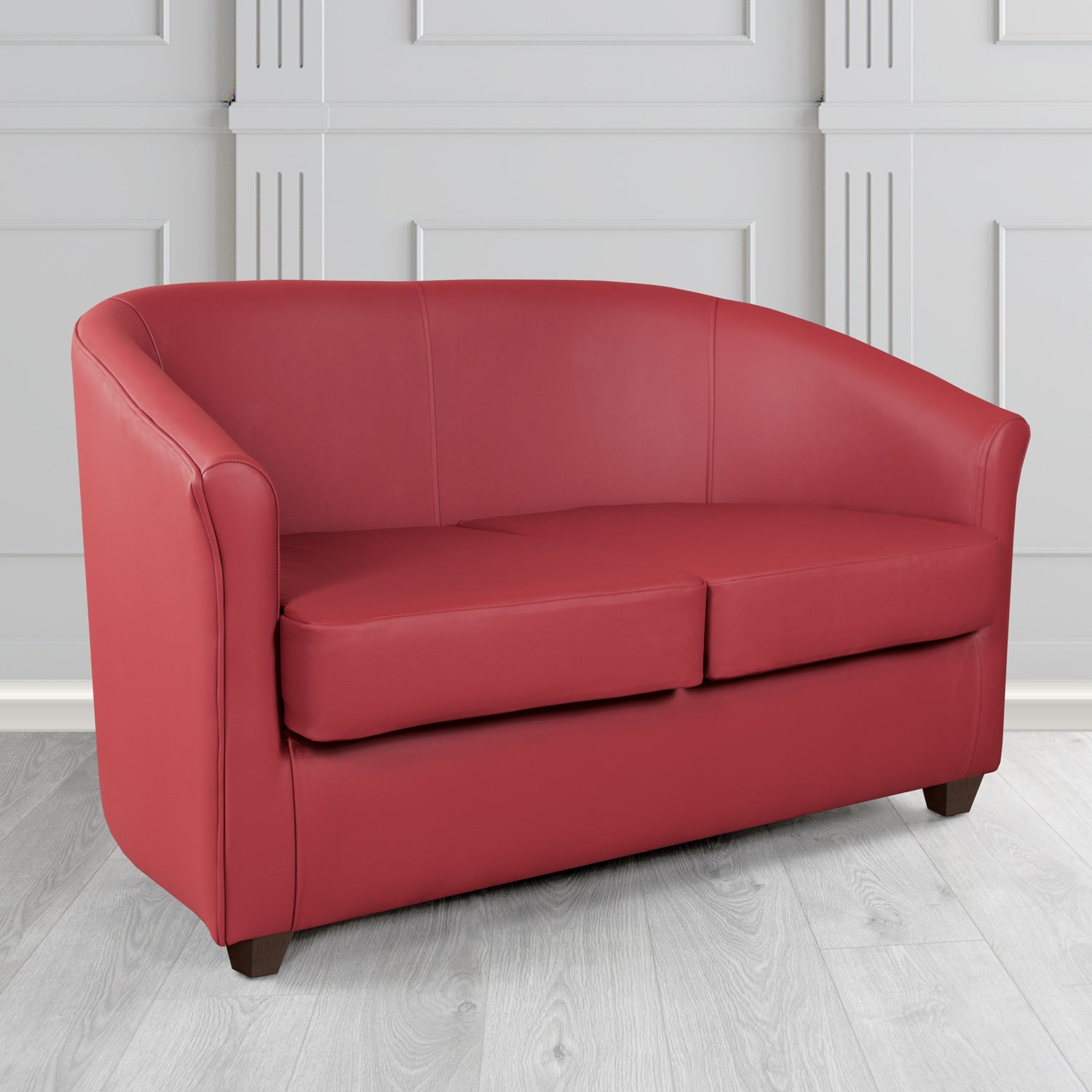 Cannes 2 Seater Tub Sofa in Just Colour Crib 5 Faux Leather with Dark Wood Legs