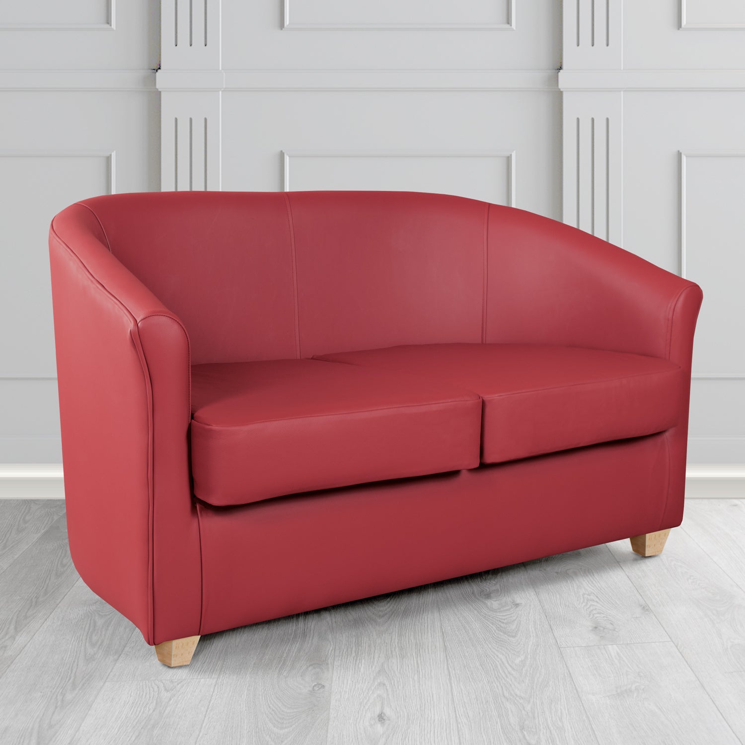 Cannes 2 Seater Tub Sofa in Just Colour Crib 5 Faux Leather with Light Wood Legs